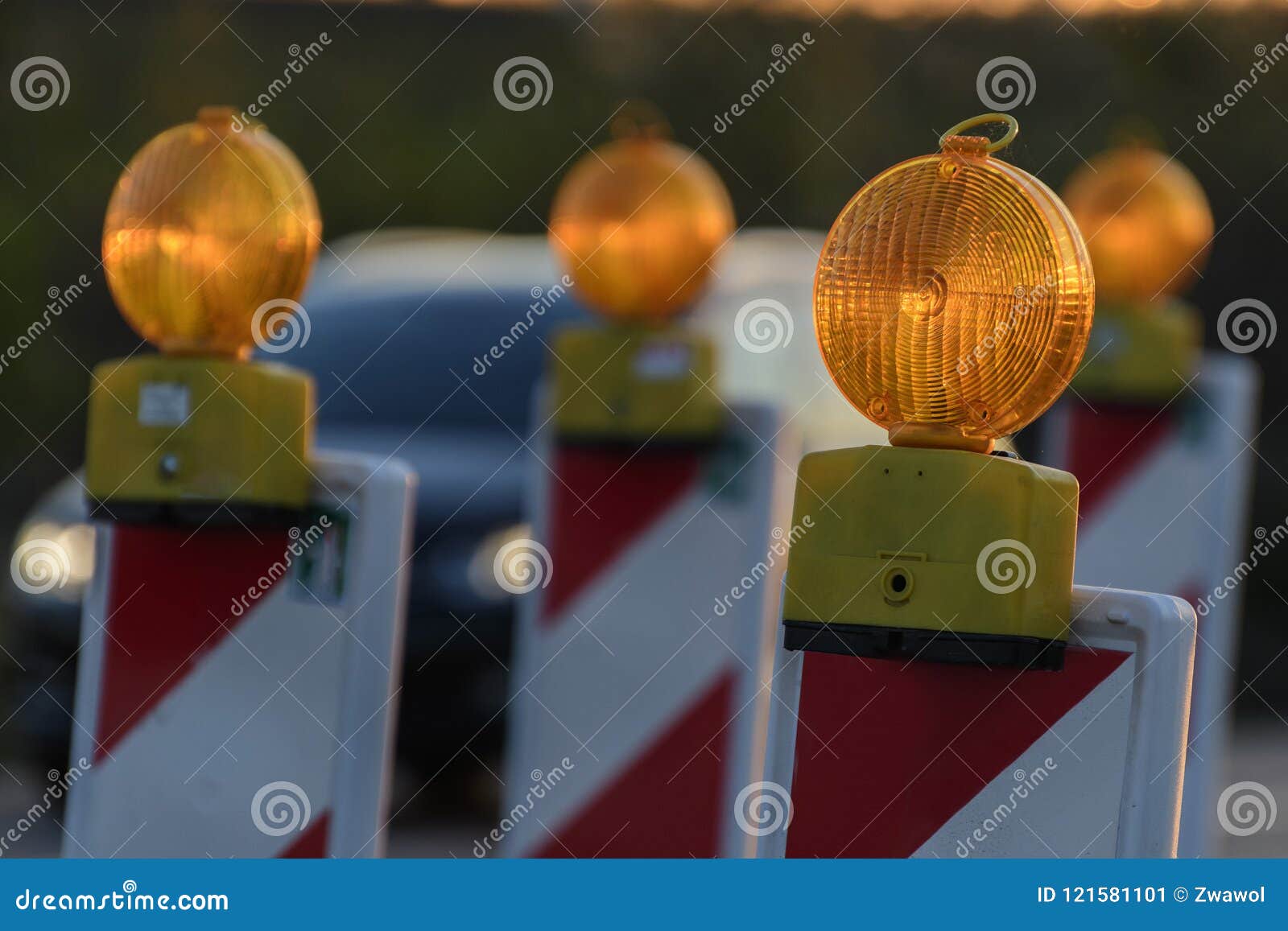 Warning Light at a Construction Site Stock Image Image of label, lamp