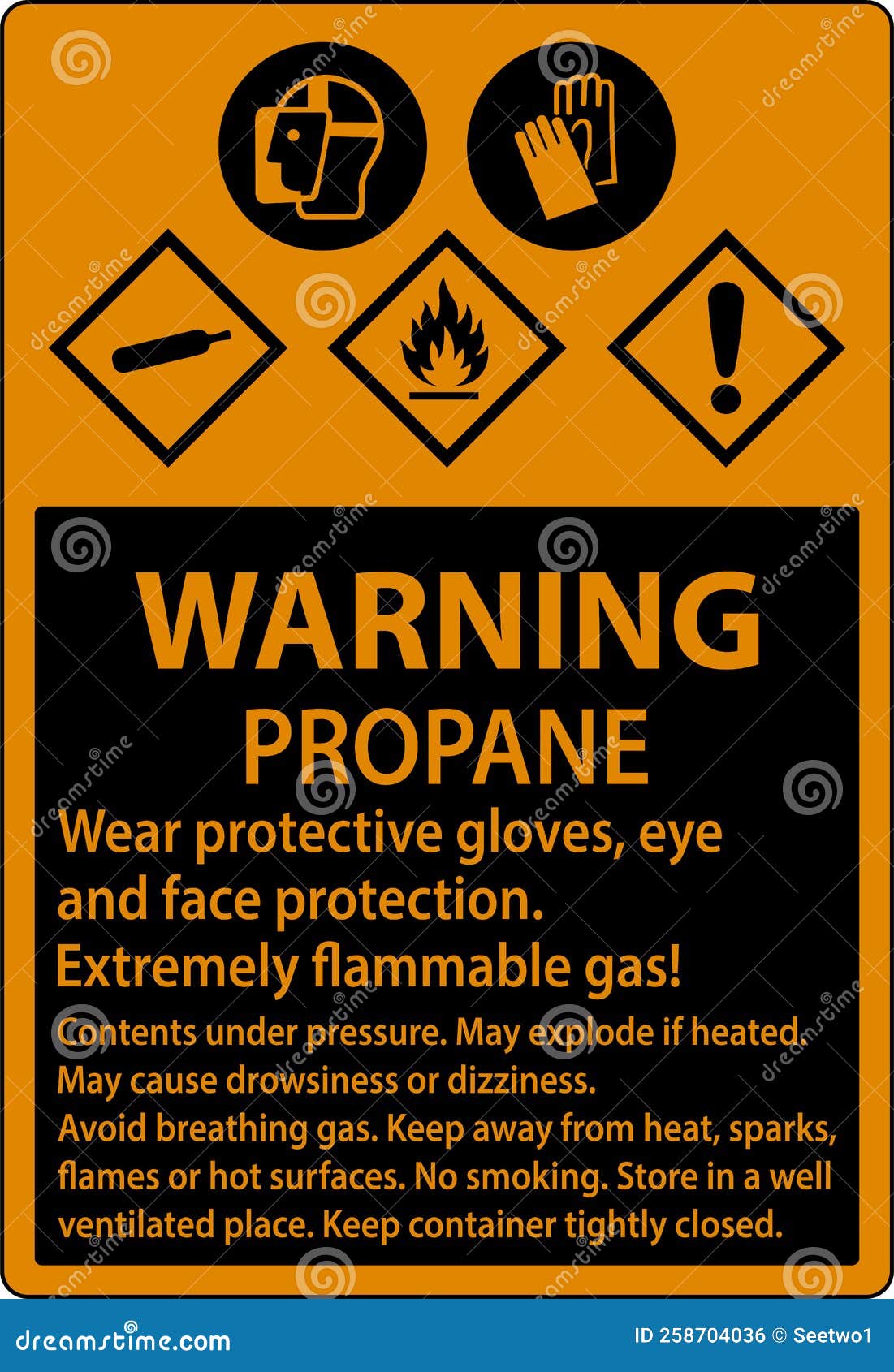 Warning Propane Flammable Gas PPE GHS Sign Stock Vector Illustration