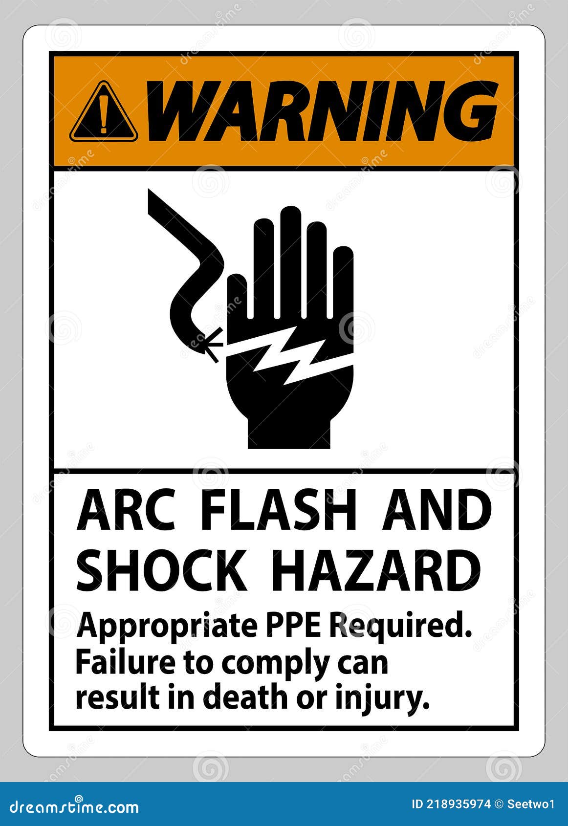 Warning Sign Arc Flash and Shock Hazard Appropriate PPE Required Stock