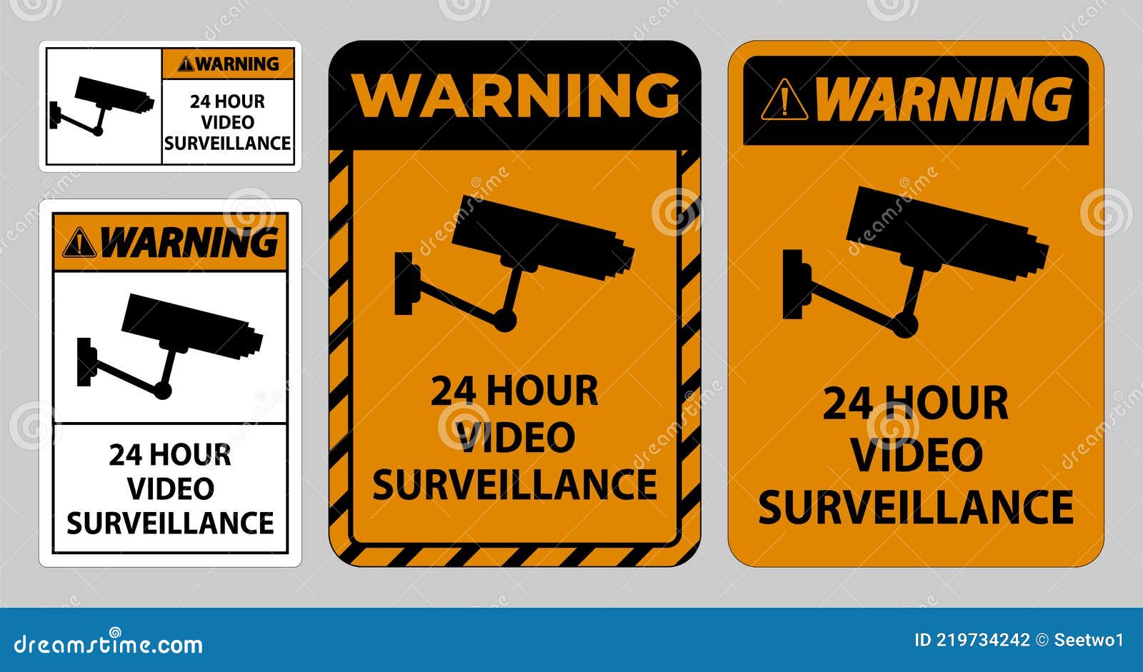 Warning Sign CCTV 24 Hour Video Surveillance Stock Vector