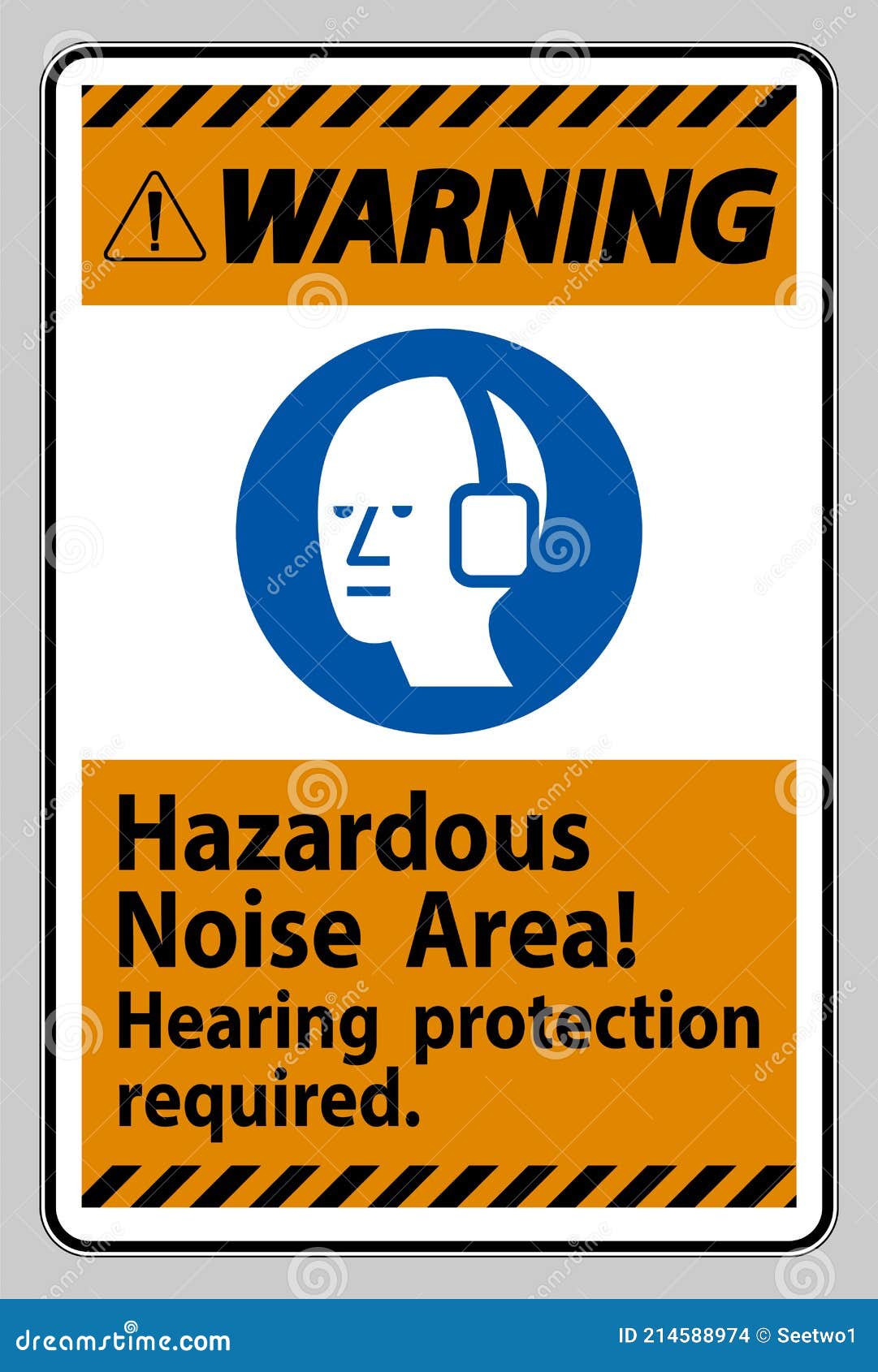 Warning Sign Hazardous Noise Area, Hearing Protection Required Stock