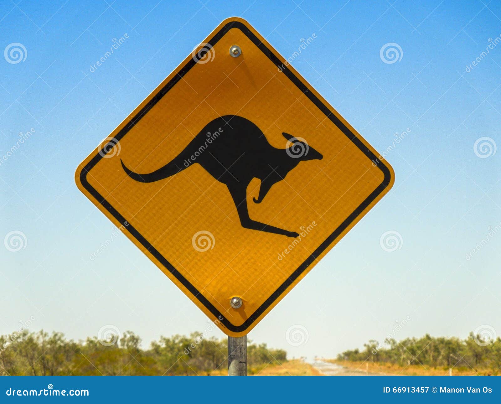 Warning Sign for Kangaroo Crossing in the Australian Outback Stock