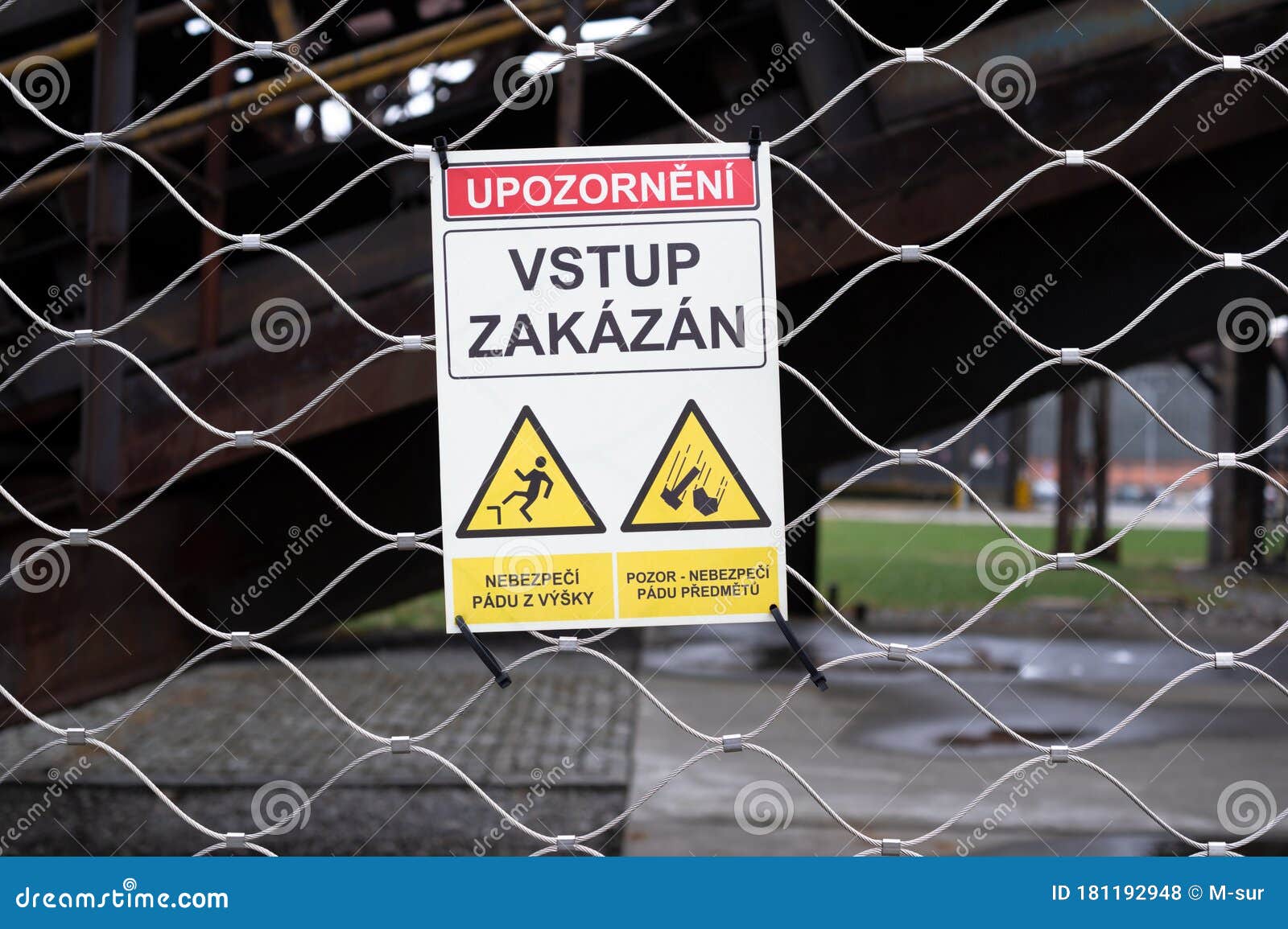 warning sign with text translation from czech language: caution: no admittance.