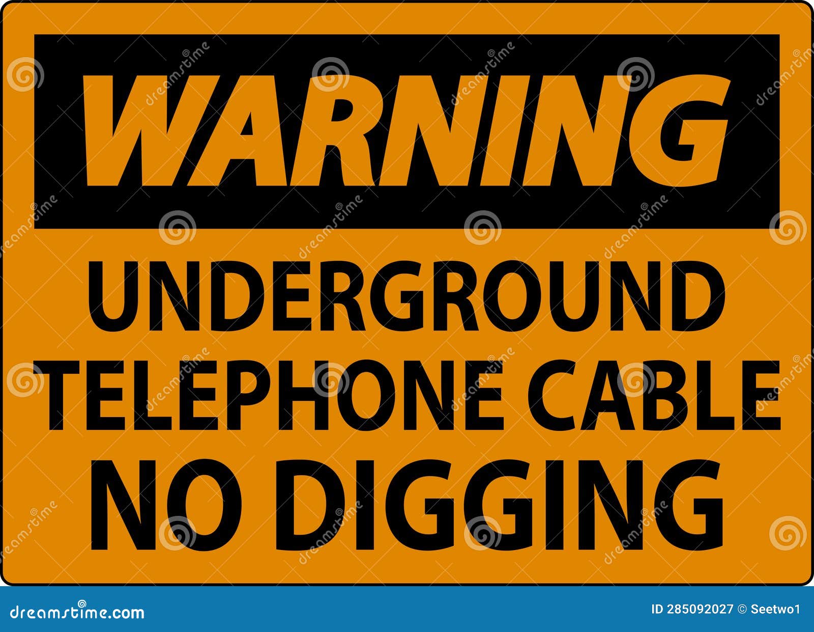 Warning Sign, Underground Telephone Cable No Digging Stock Illustration