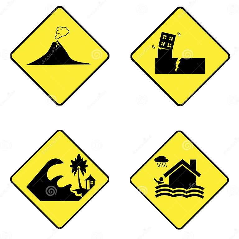 Warning Signs Set Natural Disaster Warning Signs Set Earthquake
