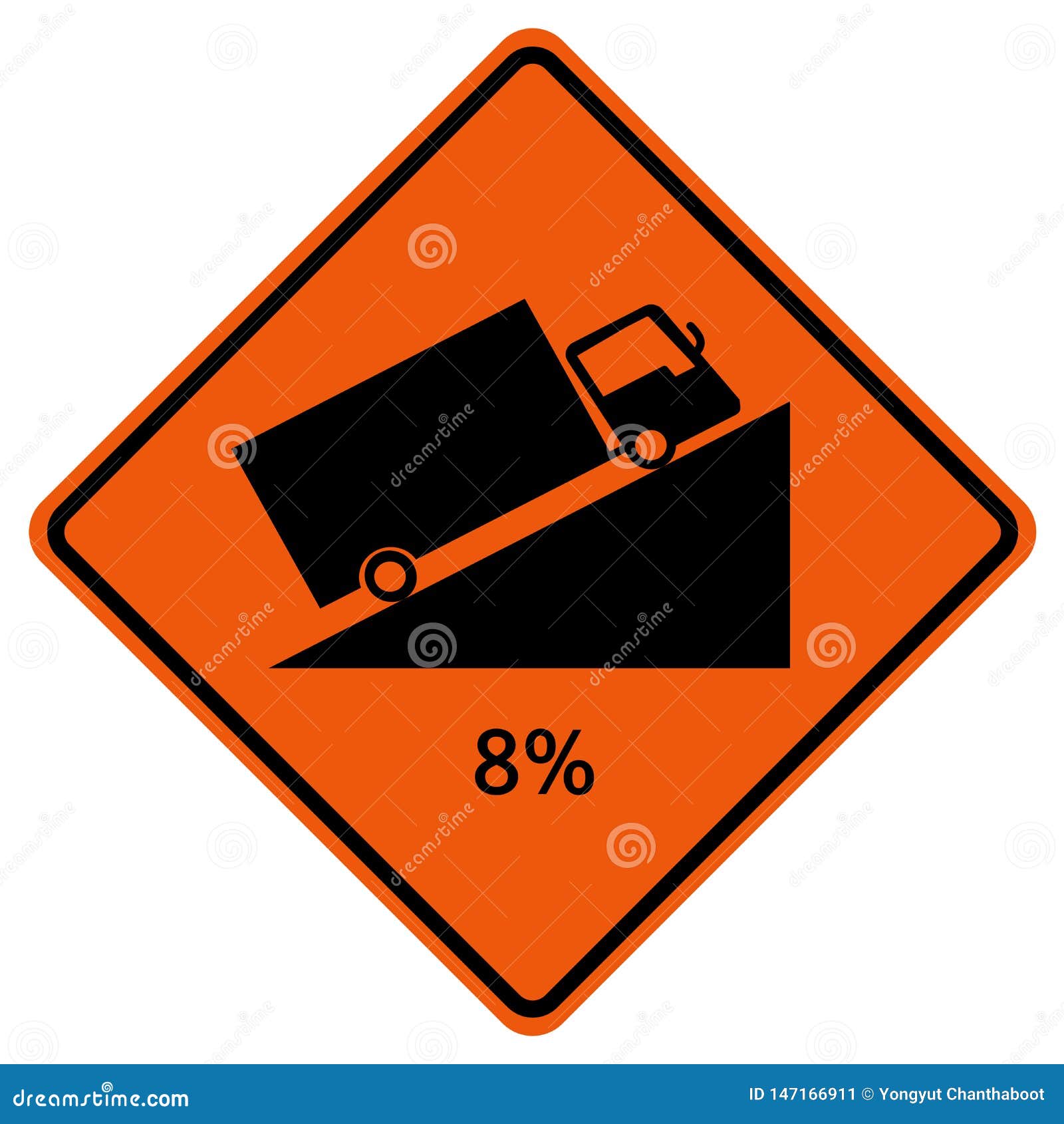 A warning Road sign,steep descent best displayed before a steep downgrade  that can be helpful to the drivers, isolated vector illustration