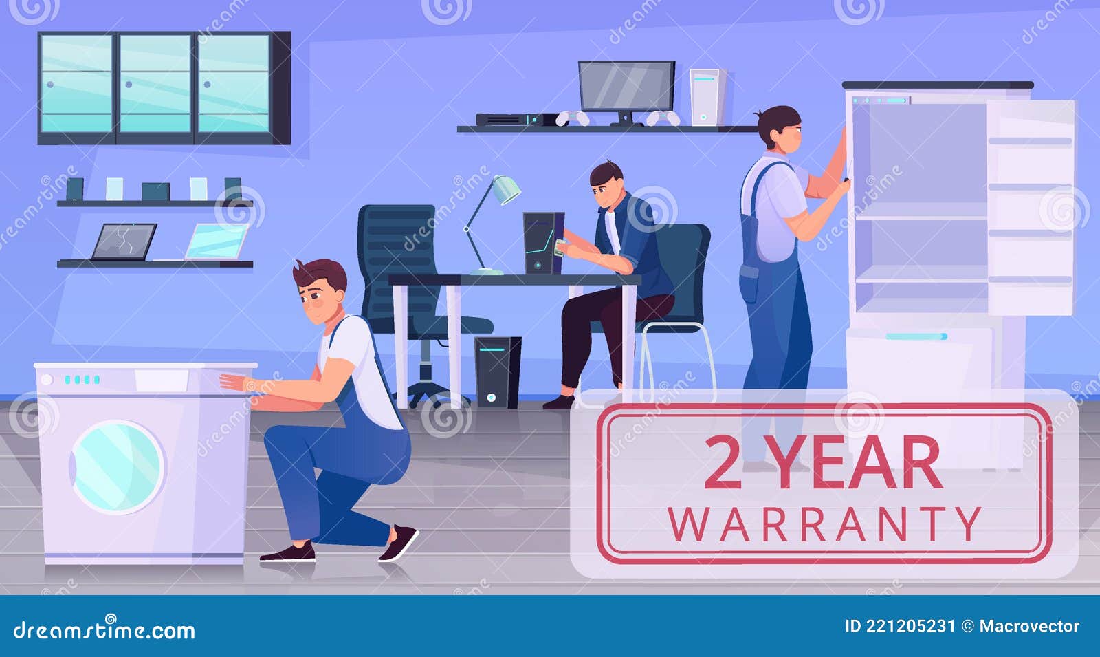 Warranty Repair Card Flat stock vector. Illustration of handyman