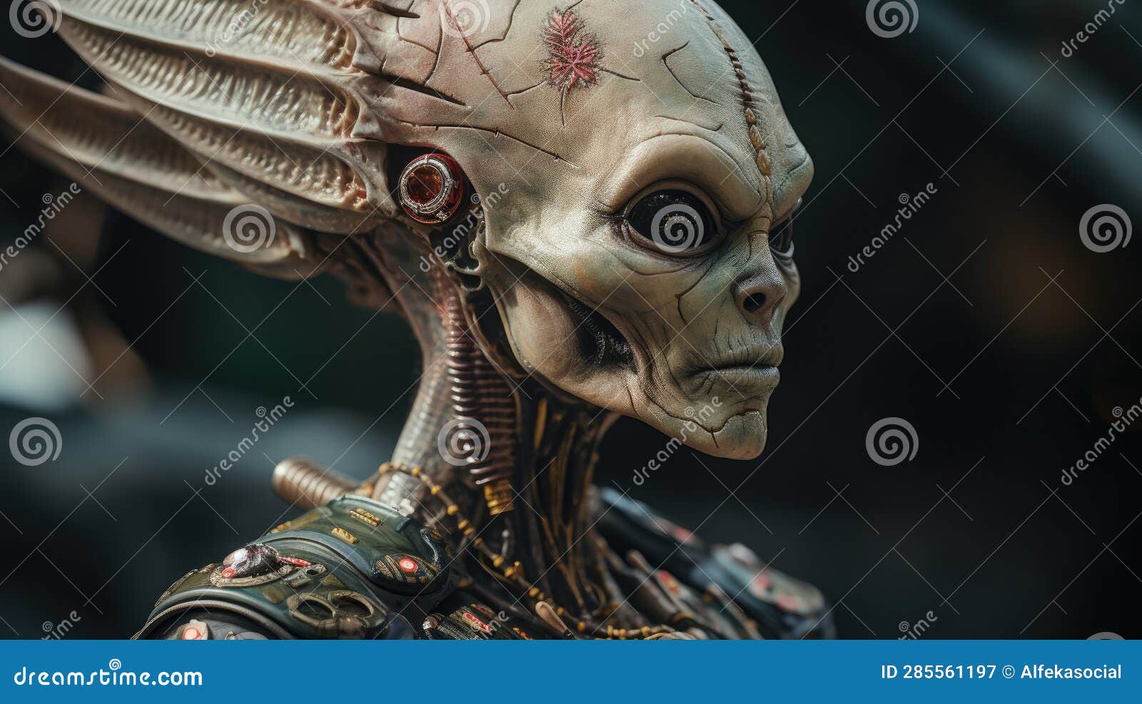 warrior alien with non-human biological entity concept with big eyes. generative ai