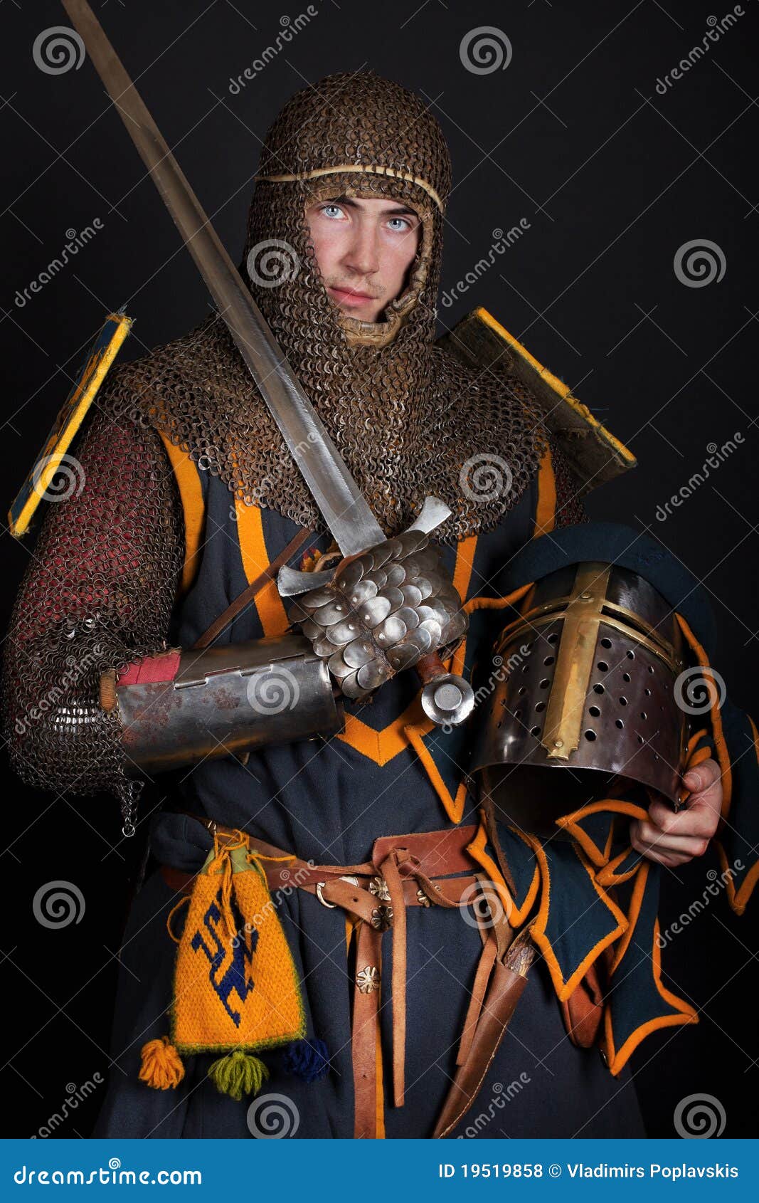 Warrior is Holding a Helmet Stock Photo Image of medieval, crusader