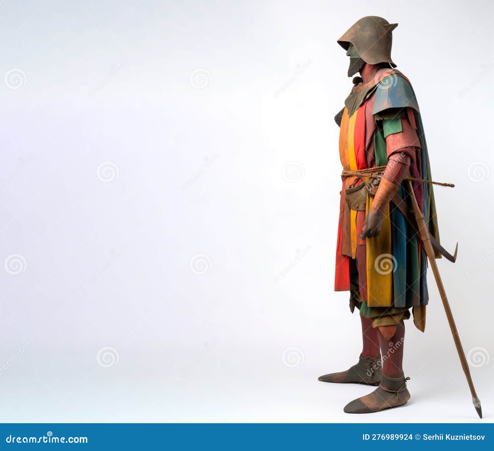 warrior, medieval spearman in armor. white background, isolate. ai generated.