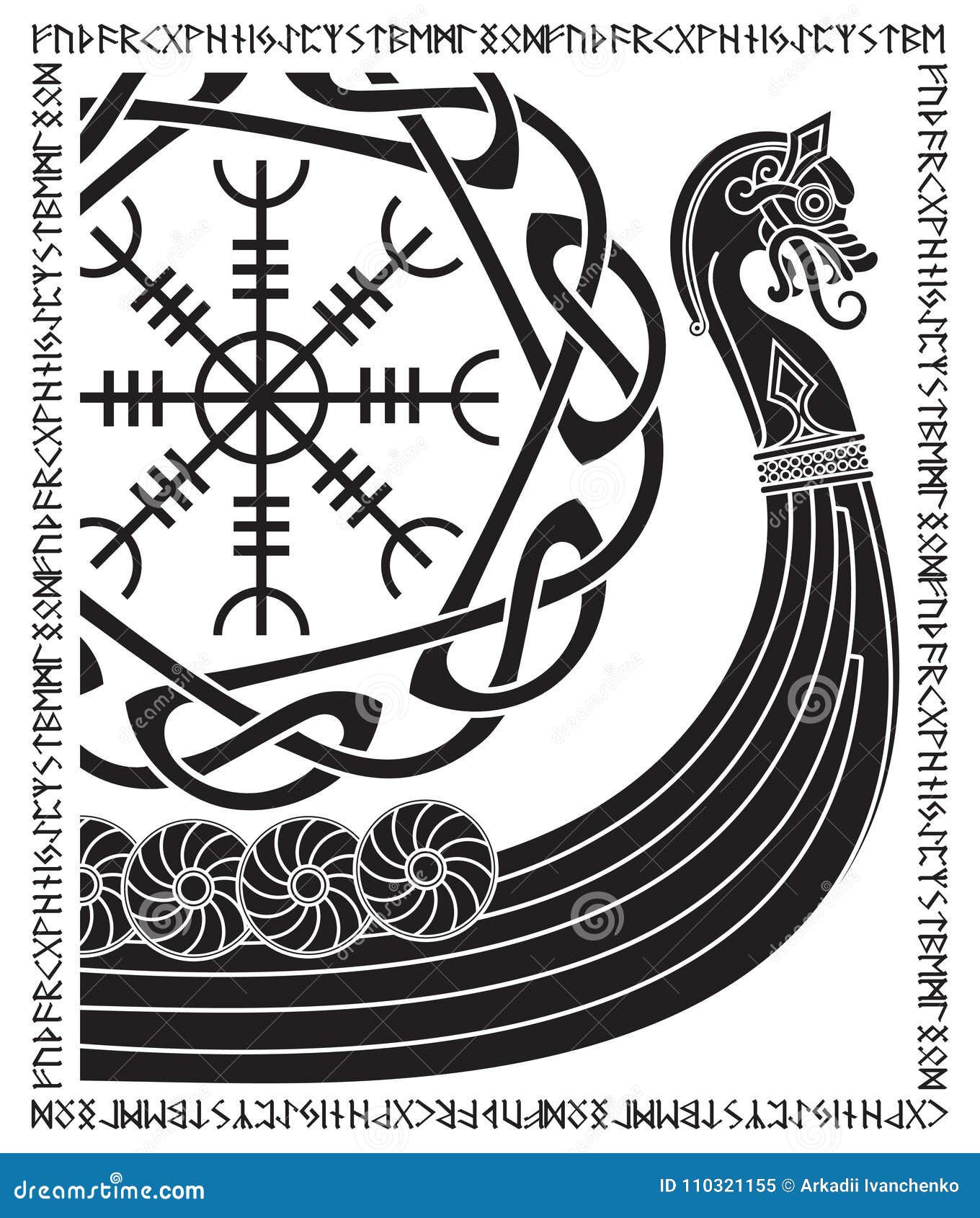 Warship of the Vikings. Drakkar, Ancient Scandinavian Pattern and Norse ...