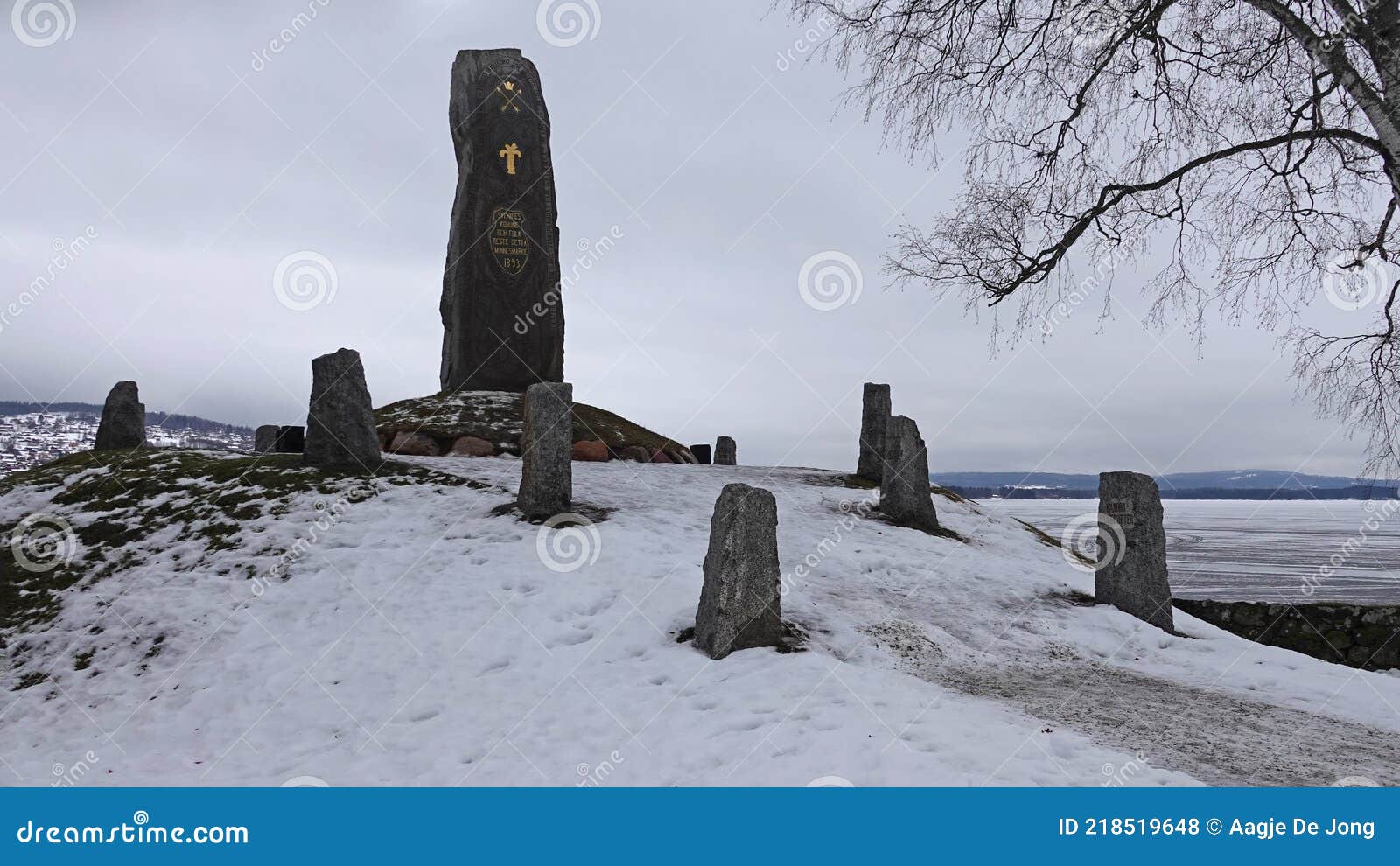 wasa stone or vasastenen next to rattvik church in lake siljan in dalarna in sweden