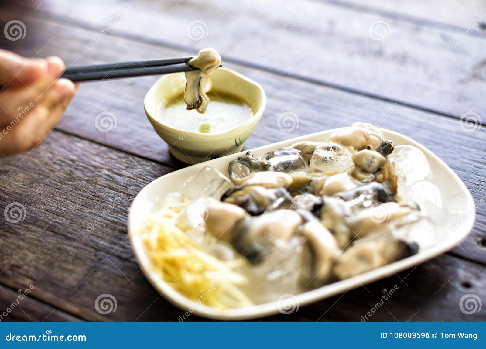 Wasabi and fresh Oysters stock photo. Image of delicatessen 108003596