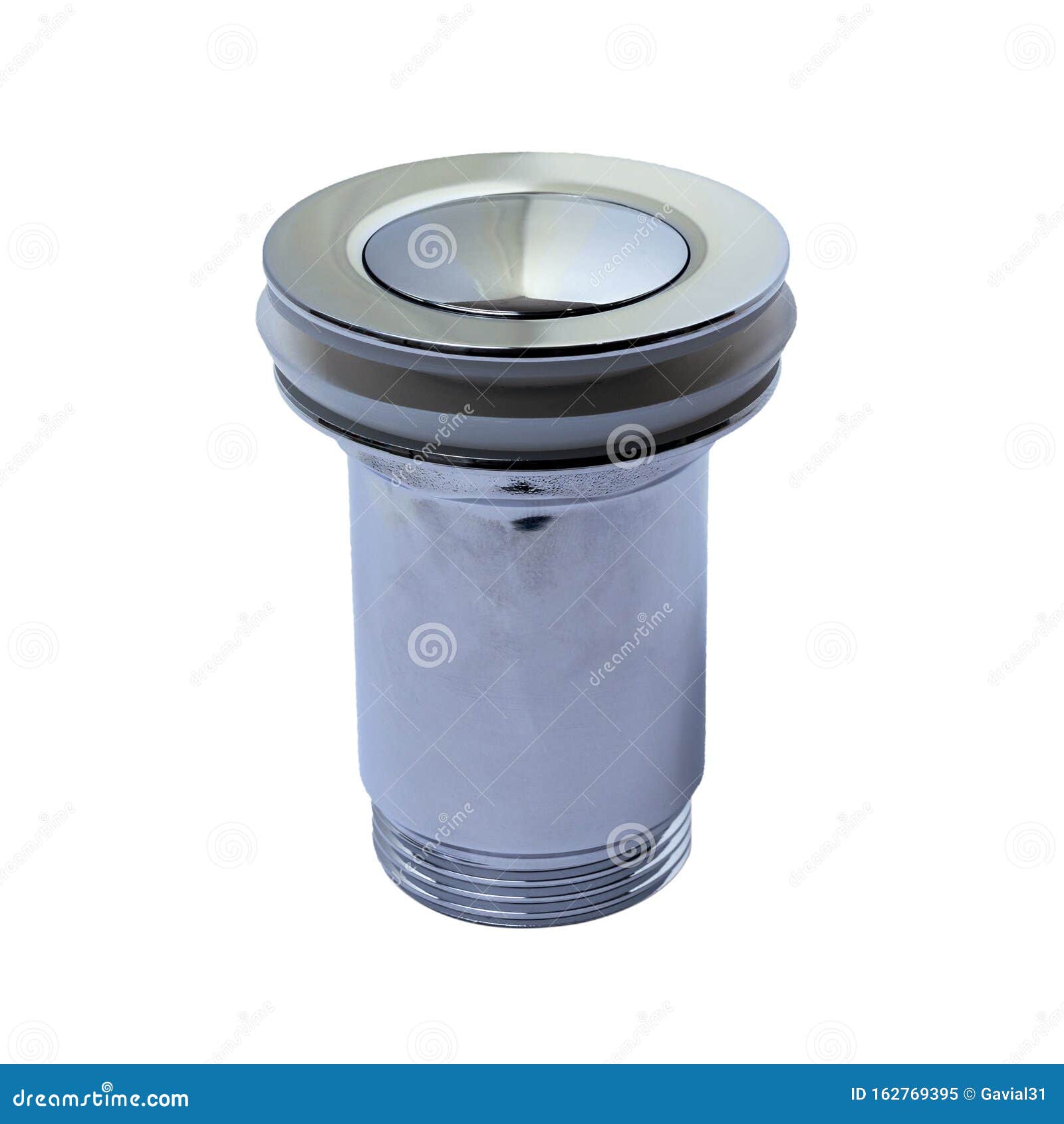 wash-basin click clack waste, metal, big plug chrome button  on white background