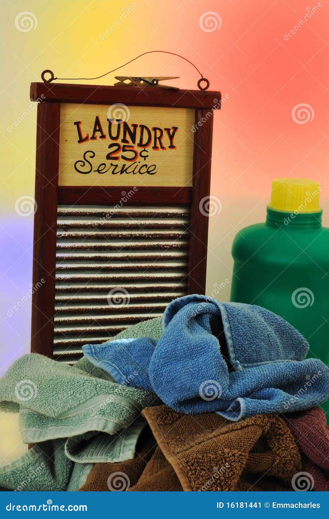 Vintage Laundry Washboard And Scrub Brush Stock Photo - Download