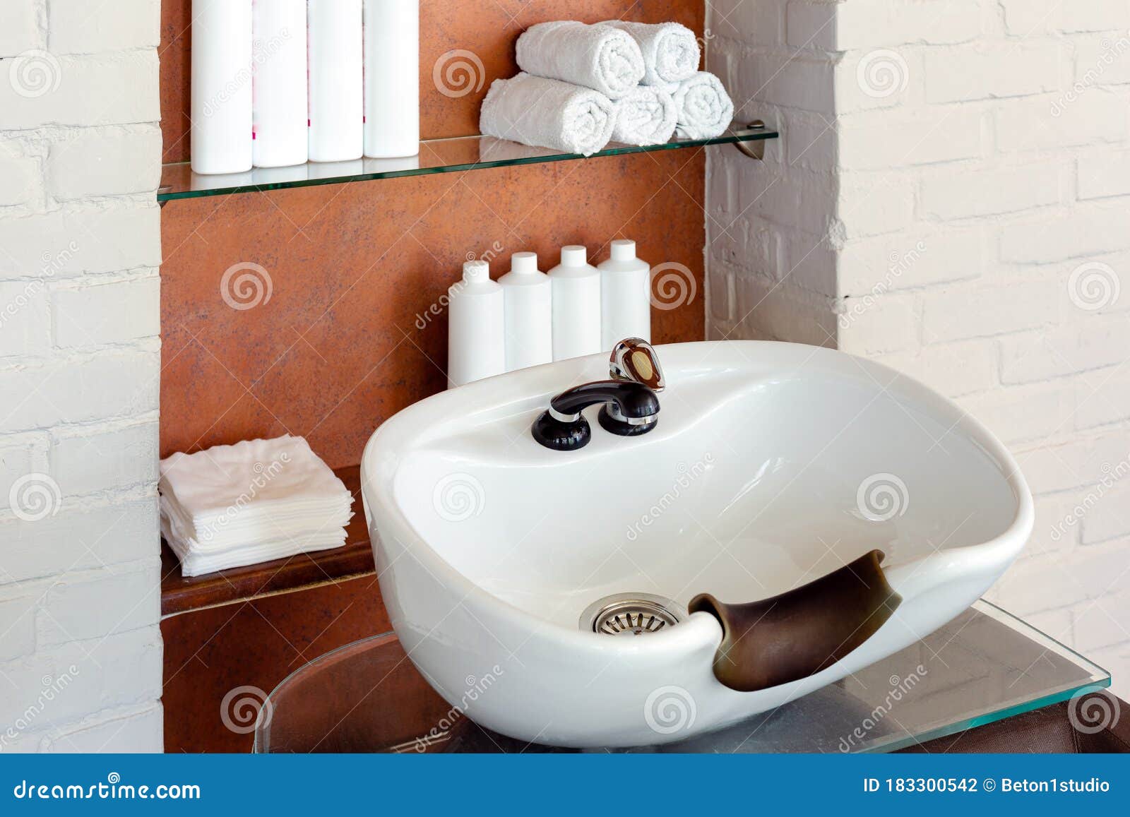 Wash Sink for Washing Hair in Beauty Salon or Barber Shop. Hairdresser  Stylist Work Space Stock Photo - Image of hairdressing, hair: 183300542