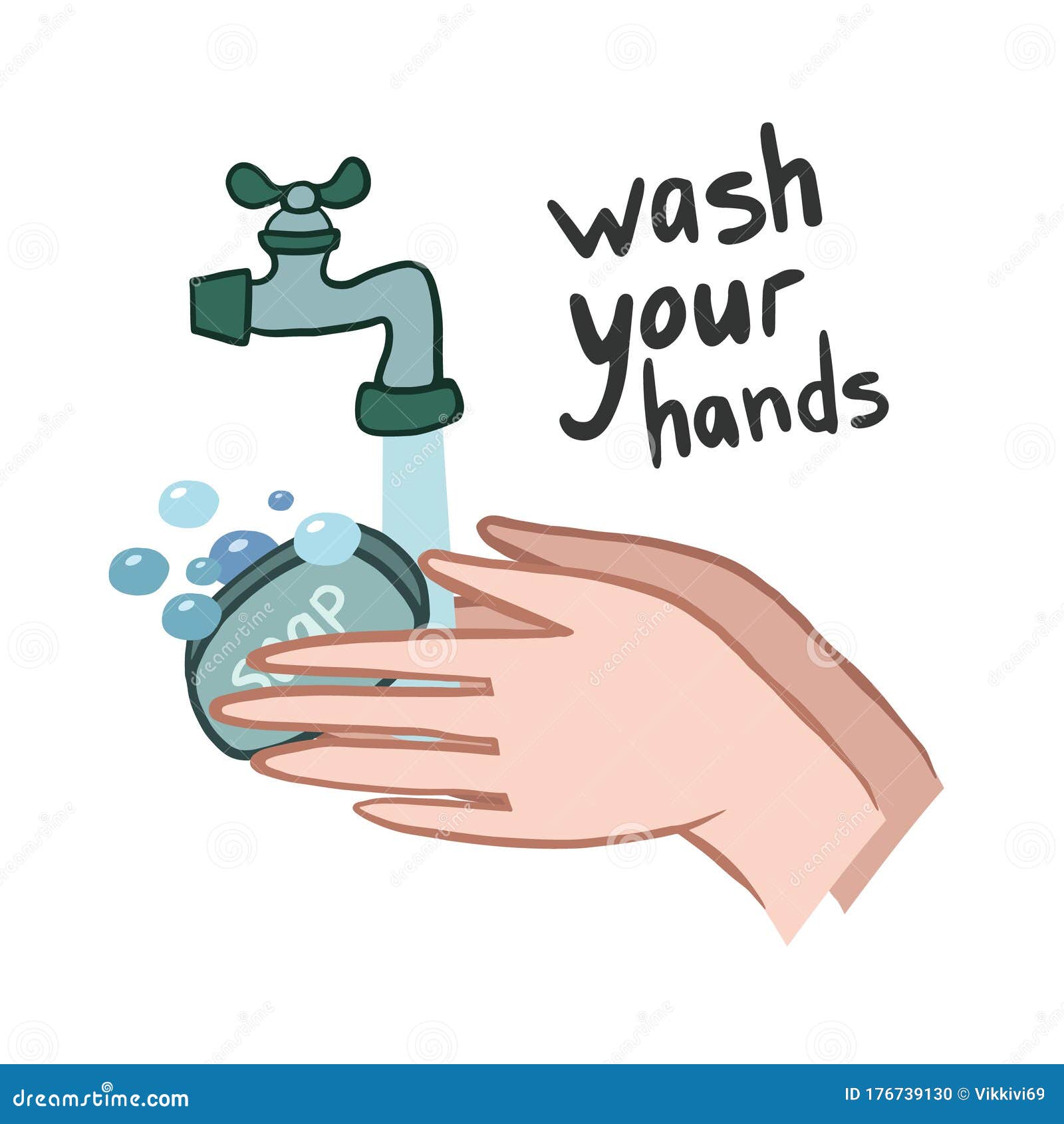 Wash Your Hands. Vector Illustration. Hand Drawing. Hand Washing ...