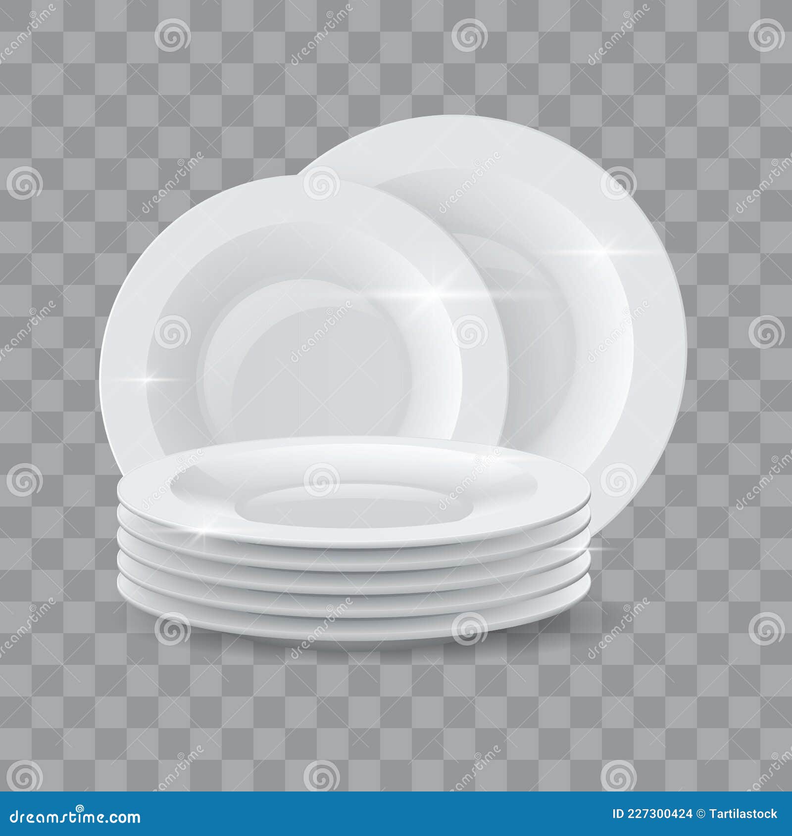 Washed Dishes. Realistic Clean Dinner Plates Stack for Detergent or
