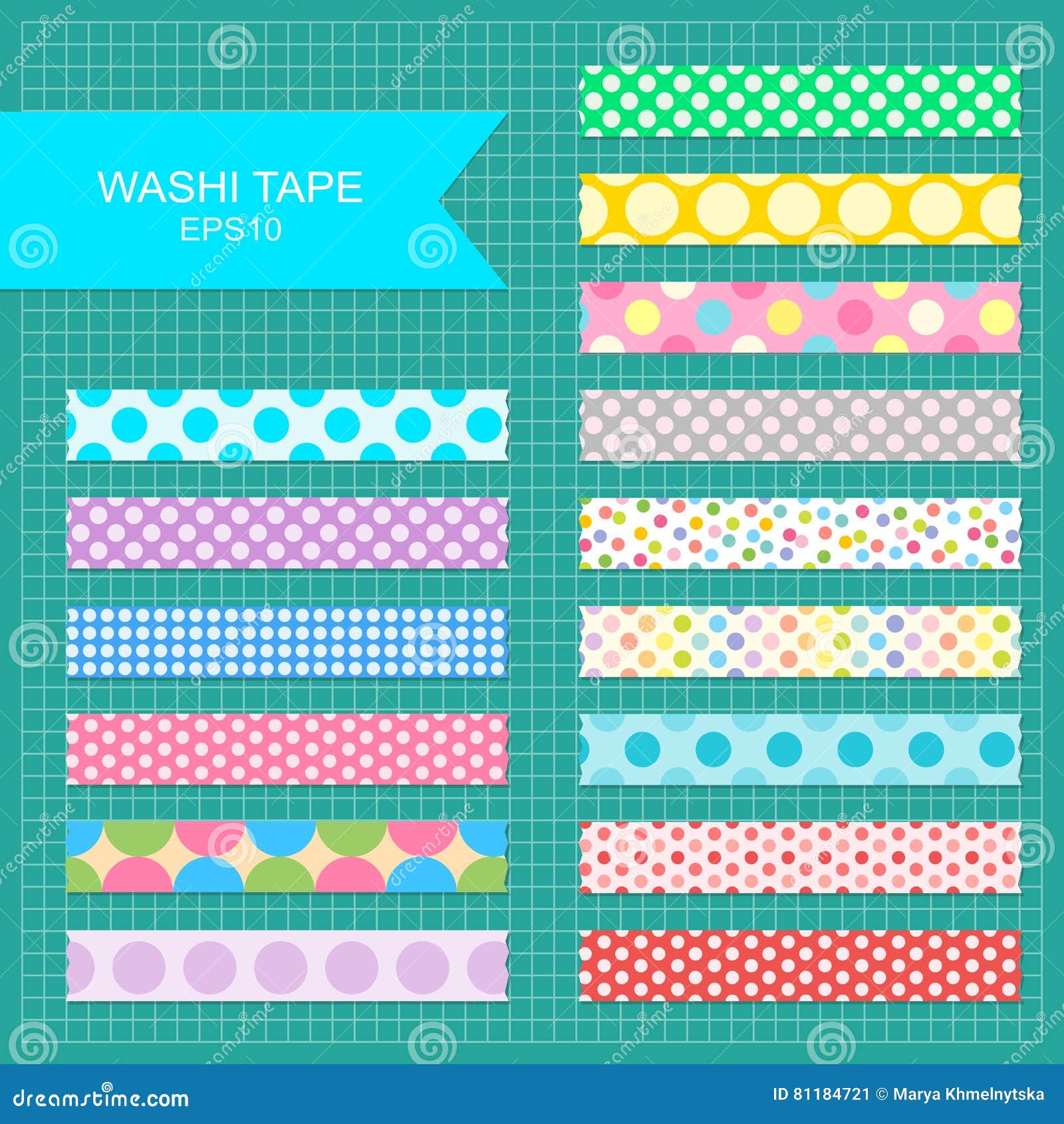 Cute Washi Tape Set Collection Polkadot Stock Vector (Royalty Free