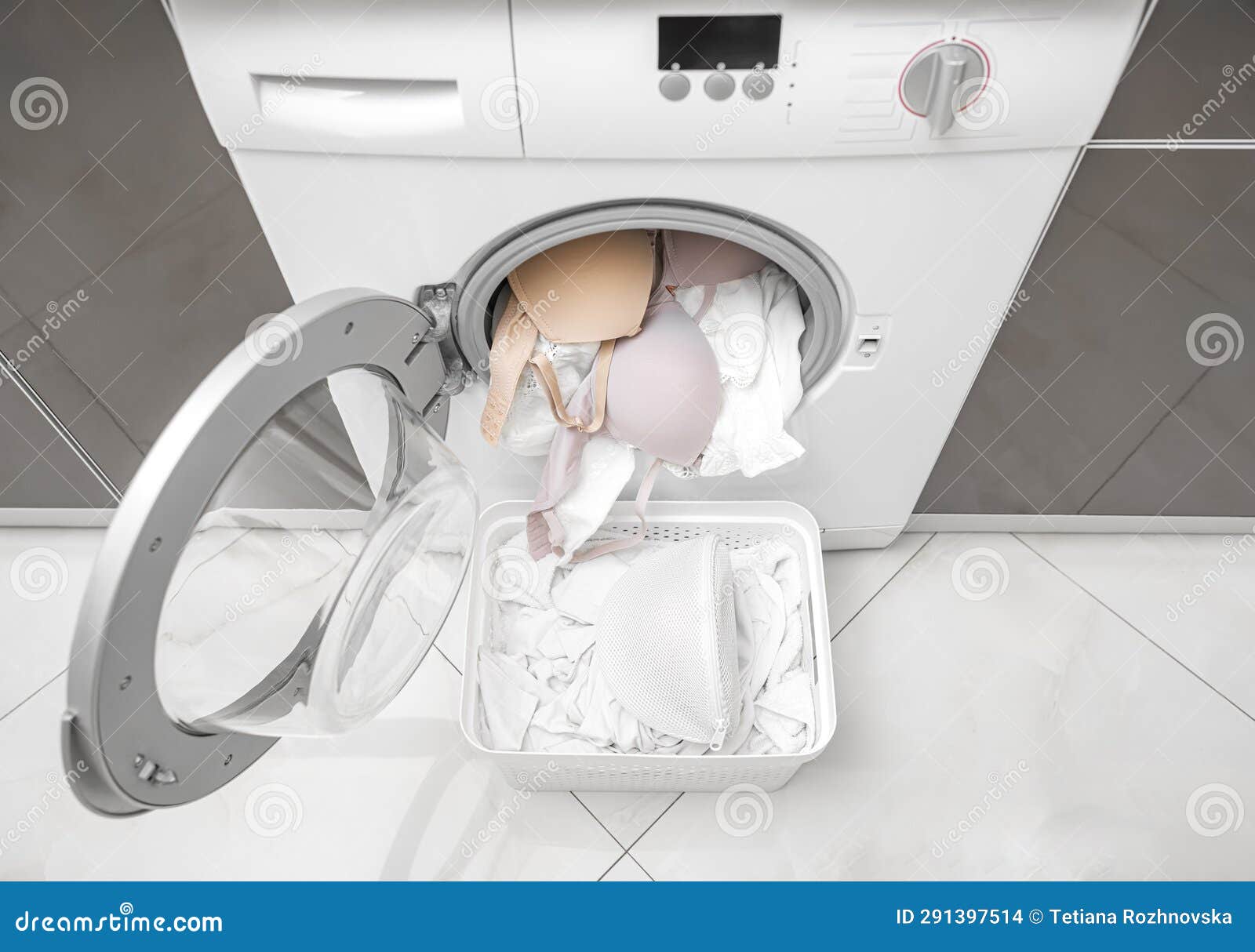 Washing a Bra in a Washing Machine. Stock Photo - Image of hygiene