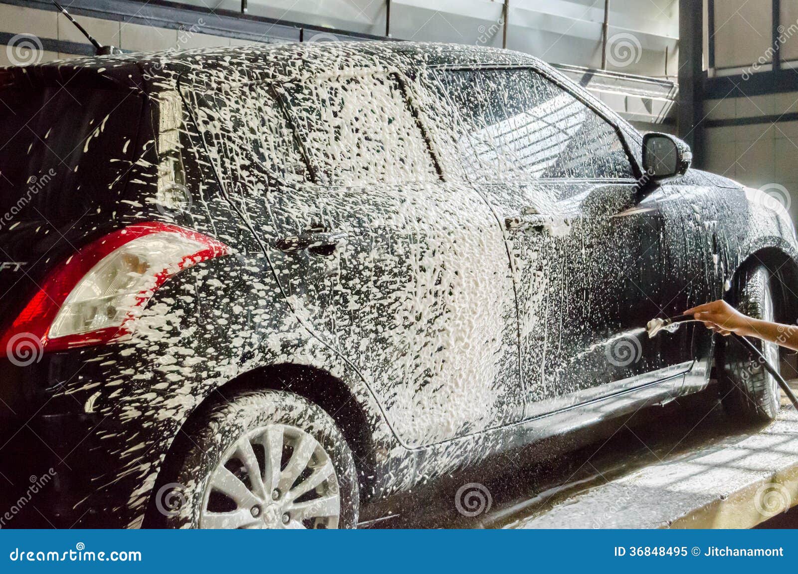 Washing car by foam soap editorial image. Image of service - 36848495