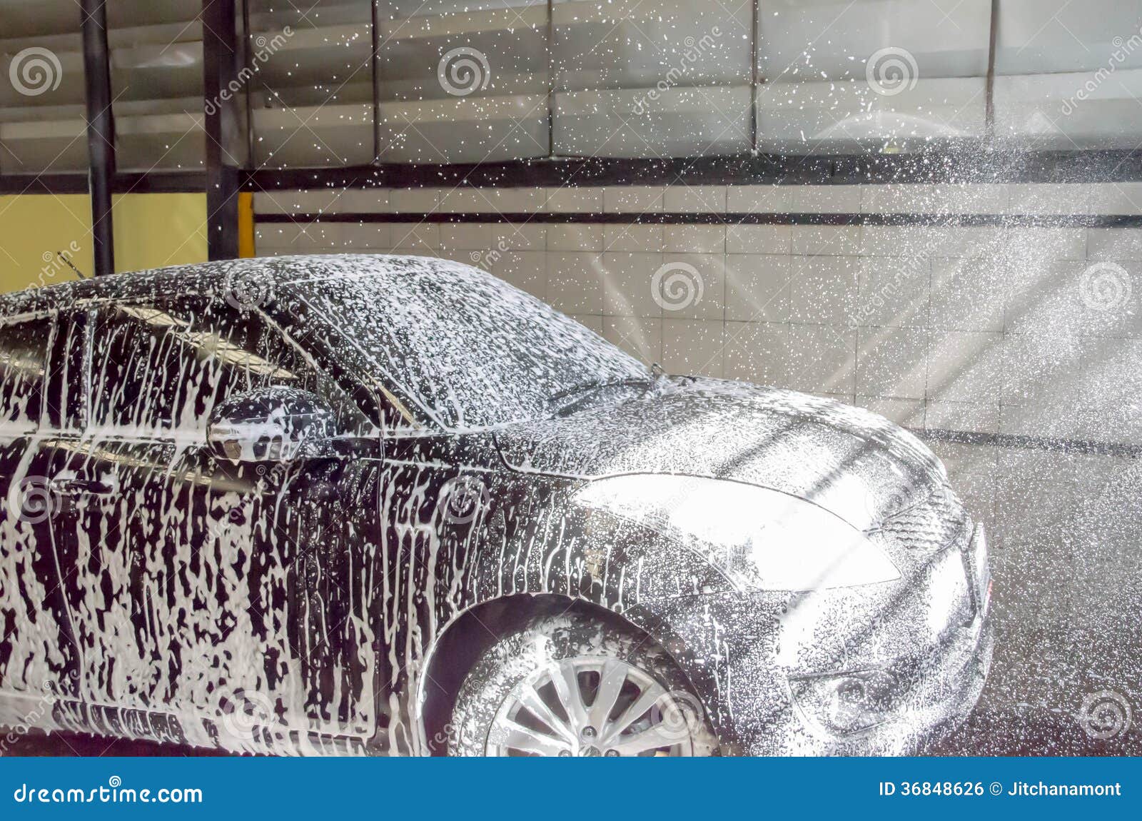 Washing car by foam soap stock photo. Image of spraying - 36848626