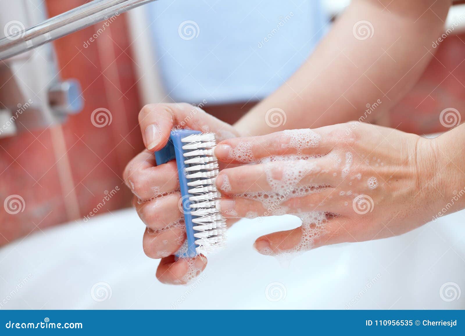 Washing Hands and Cleaning Nails with Brush Stock Image - Image of clean,  prevention: 110956535