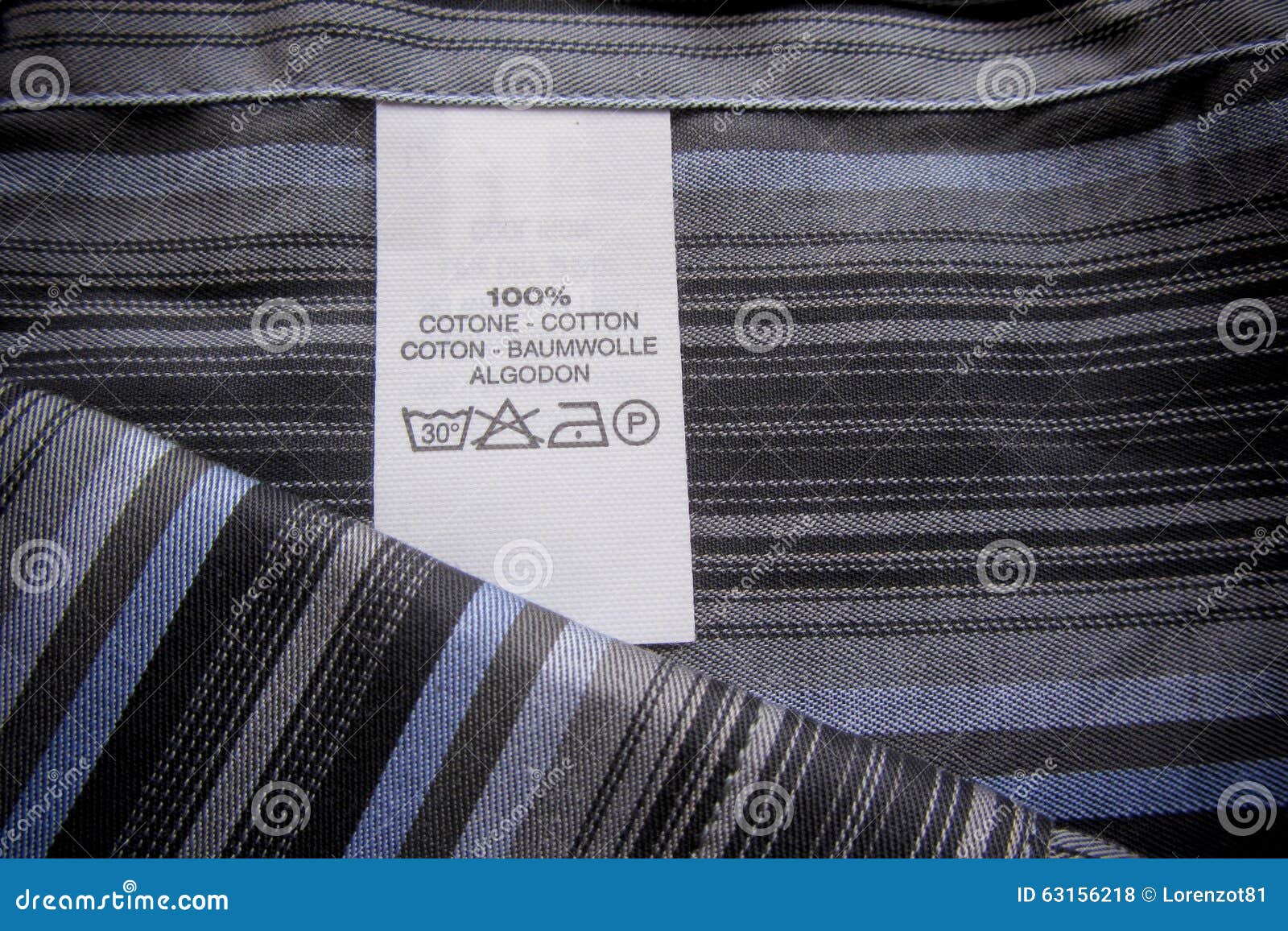Washing Instruction Label on Cotton Vertical Stripes Shirt Stock Photo ...