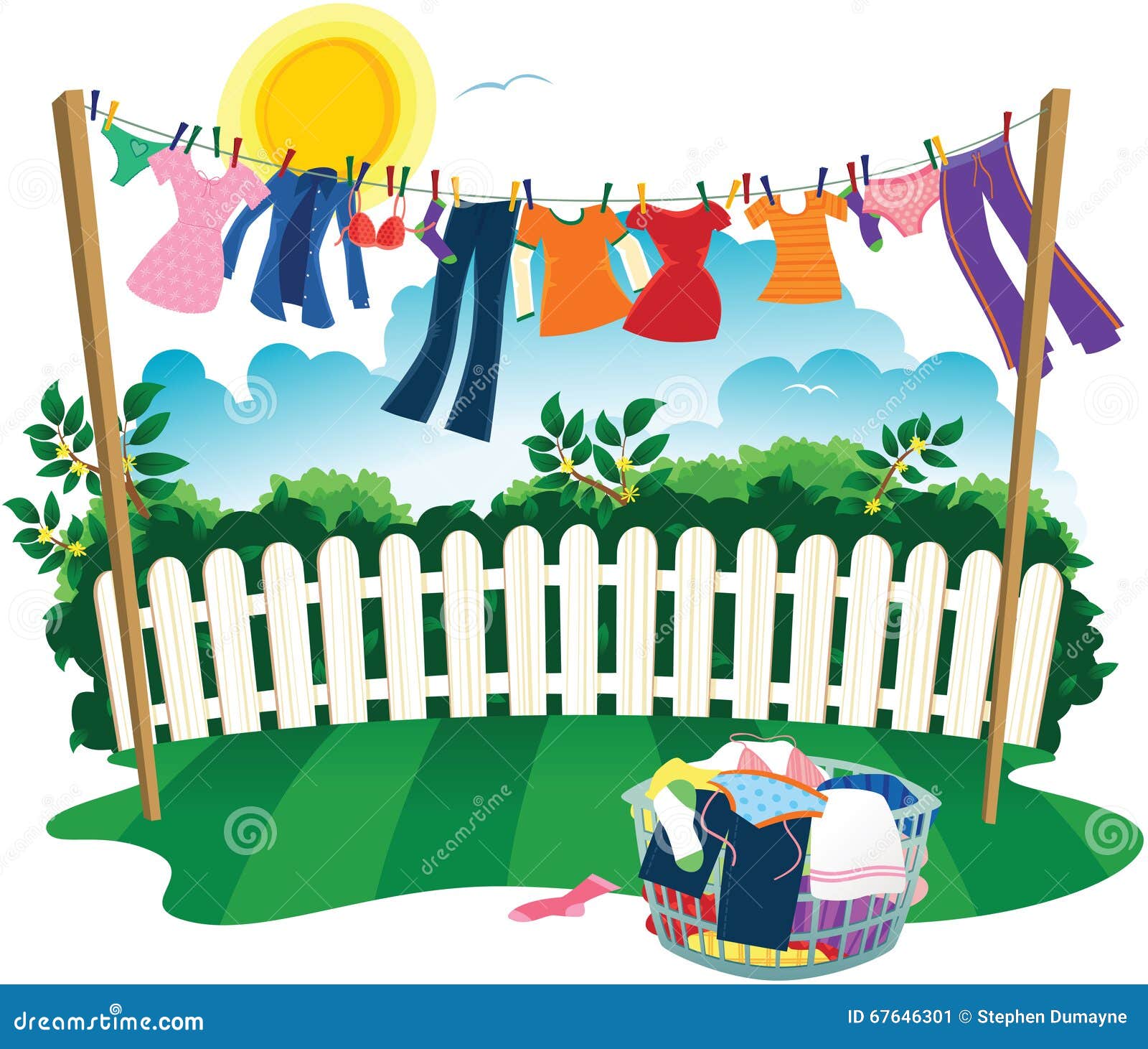 Washing line and clothes stock vector. Illustration of hanging 67646301