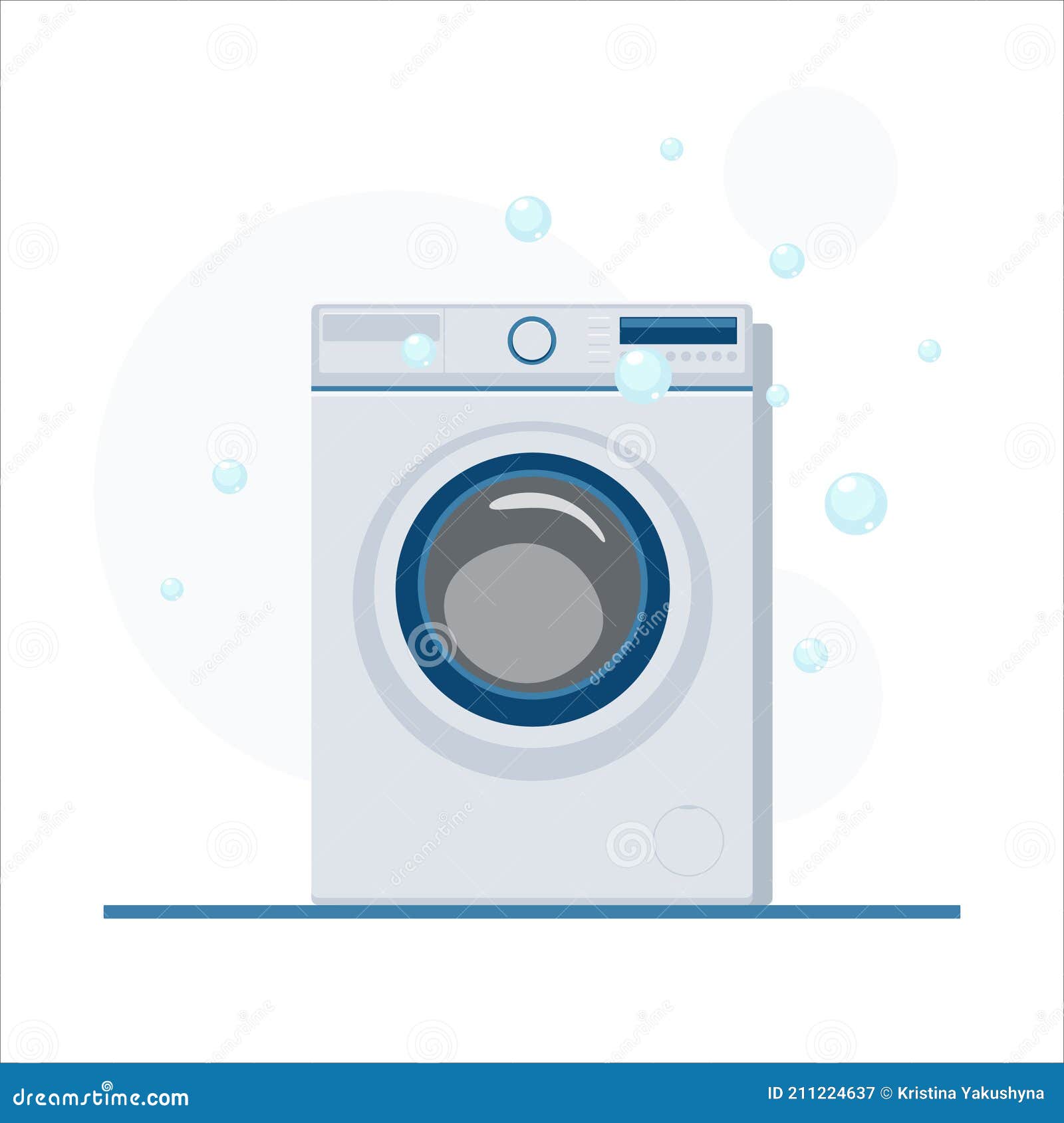 Washing Machine with Bubbles. Flat Style Illustration Stock Vector