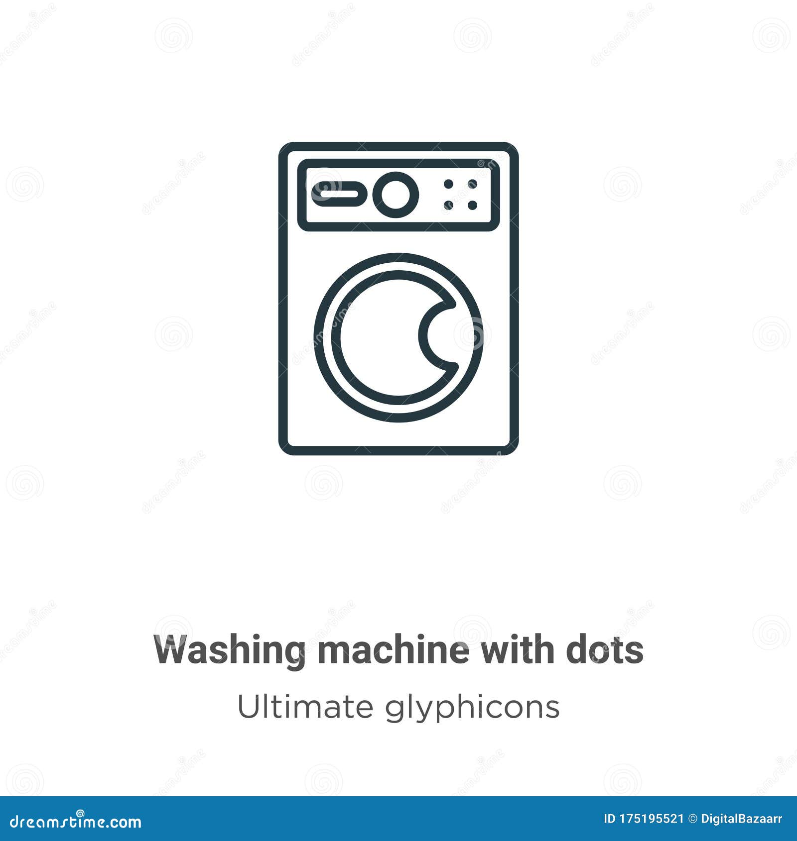 Washing Machine With Dots Outline Vector Icon. Thin Line Black Washing