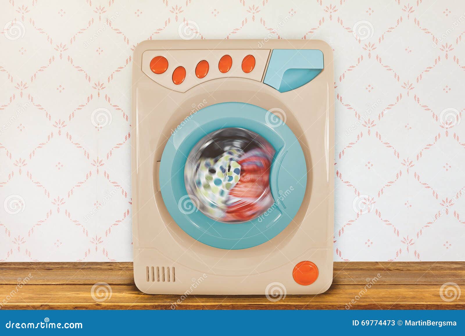 Washing Machine in Front of Retro Wallpaper Stock Image Image of