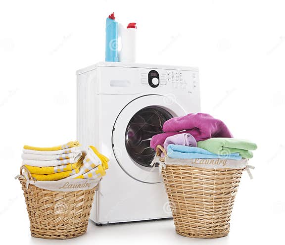 Washing Machine with Laundry Stock Photo - Image of basket, heap: 28082542