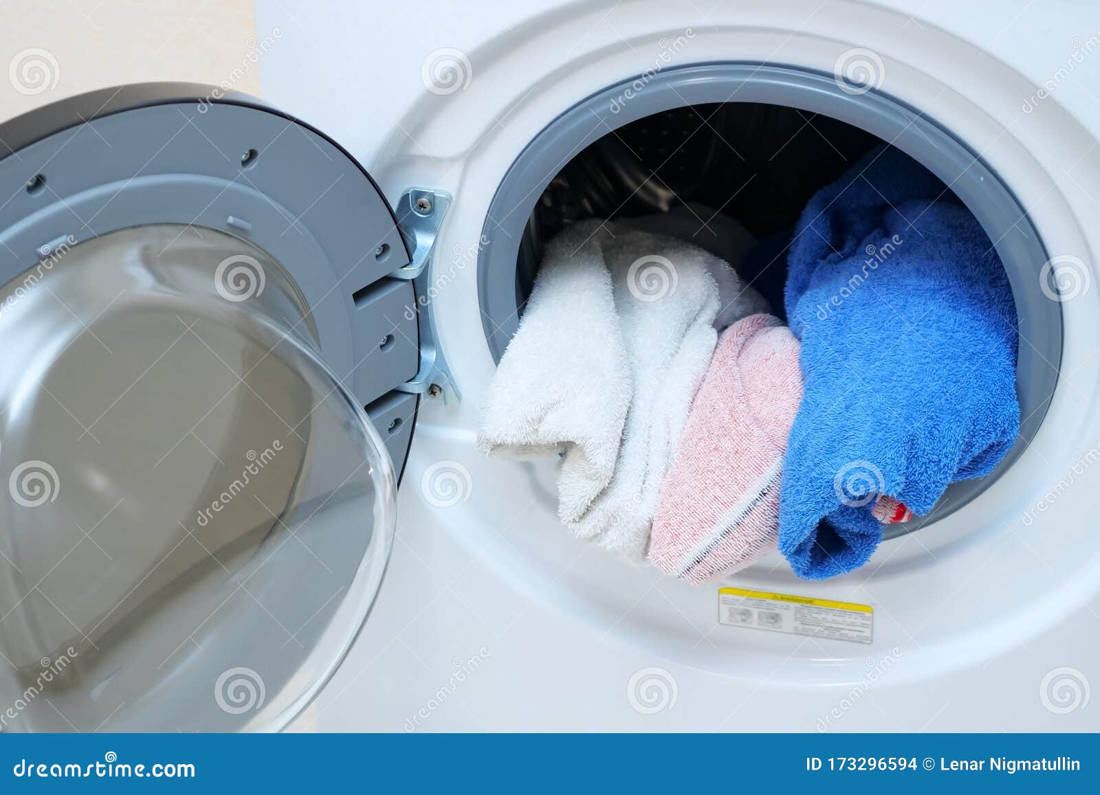 Washing Machine with Laundry in Drum Stock Photo Image of blue