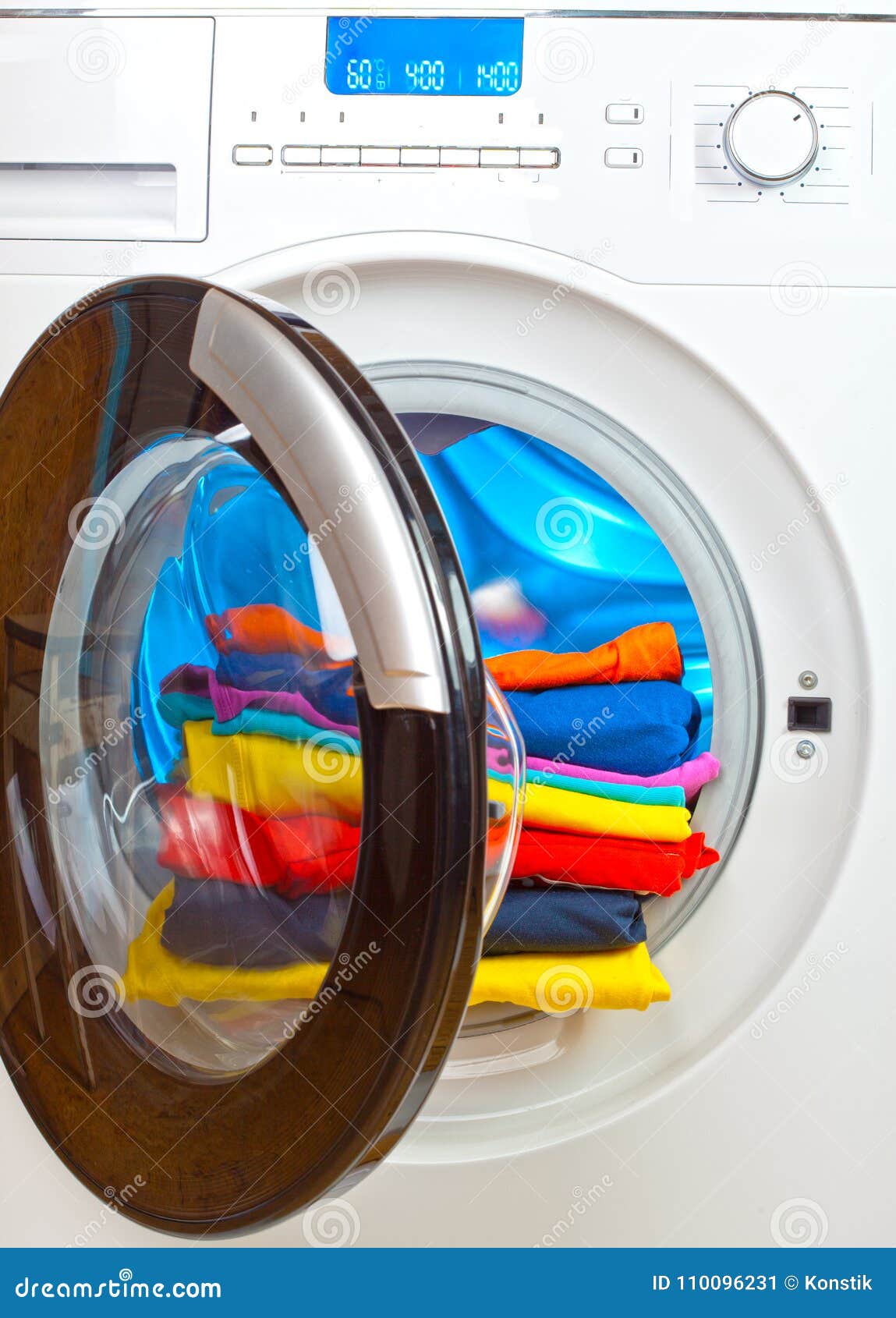 The Washing Machine with an Open Door and Linen Stock Image Image of