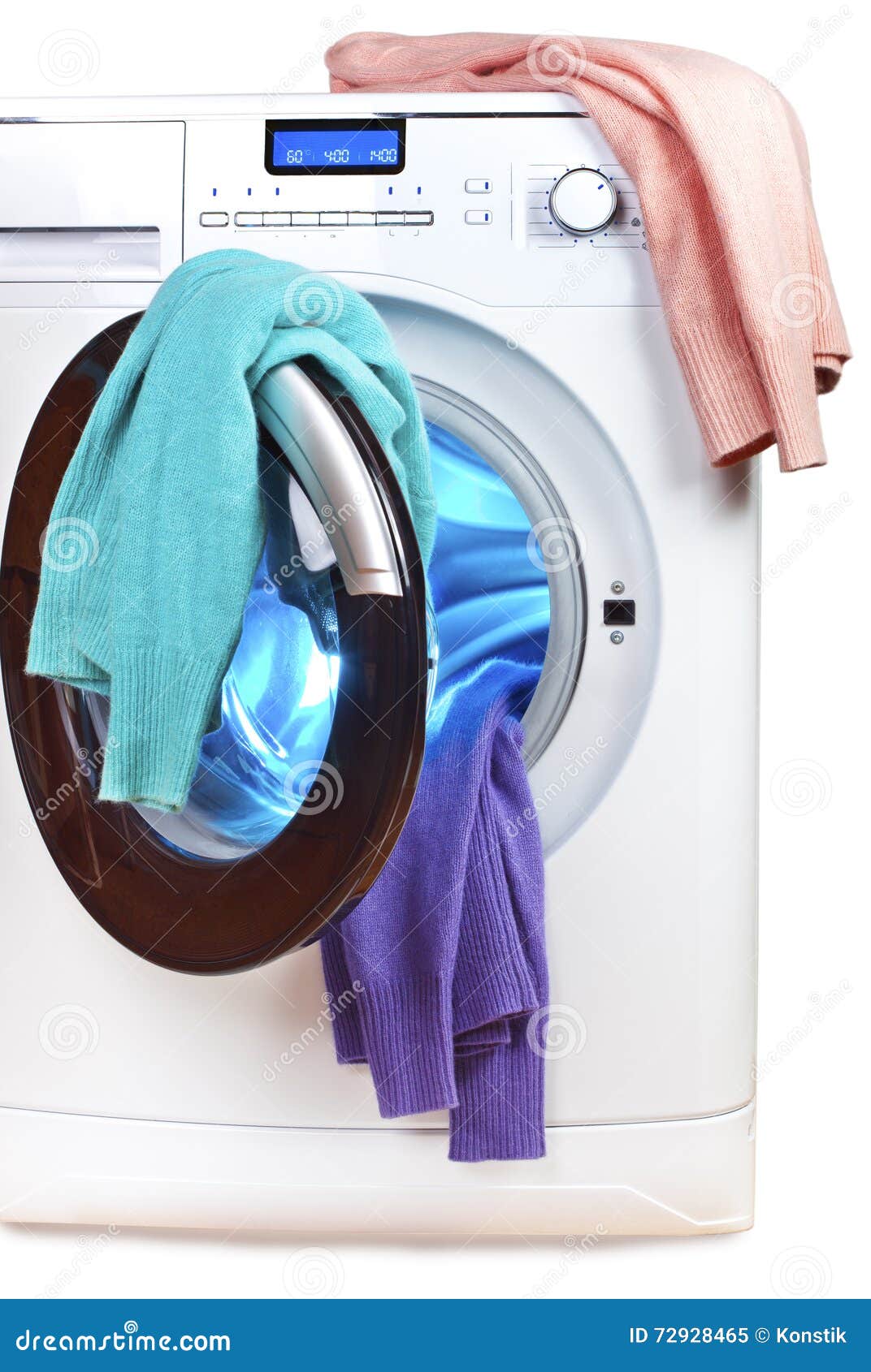 The Washing Machine with an Open Door and Linen Stock Image Image of
