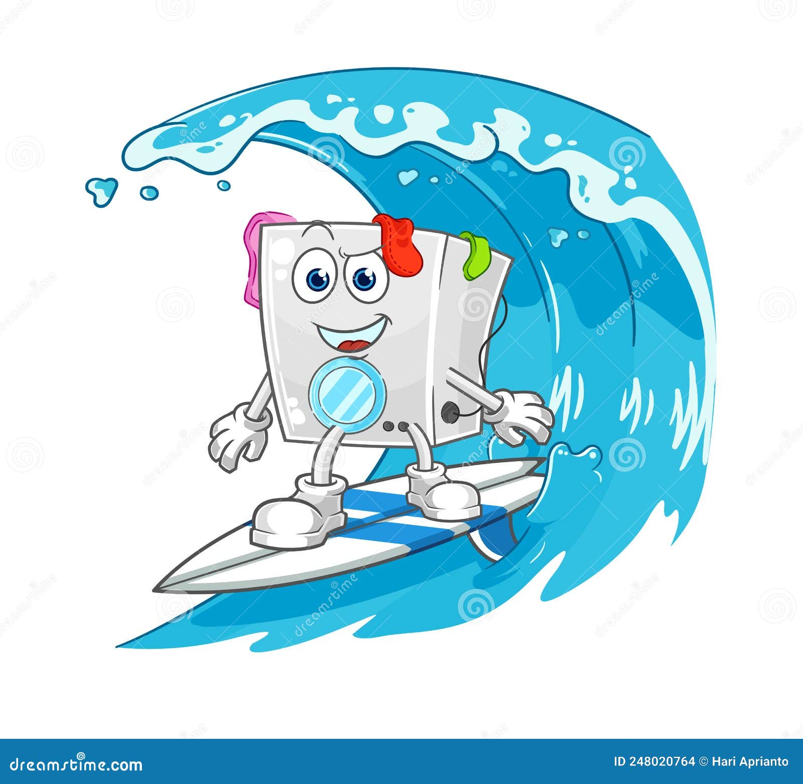 Washing Machine Surfing Character. Cartoon Mascot Vector Stock Vector Illustration of machine