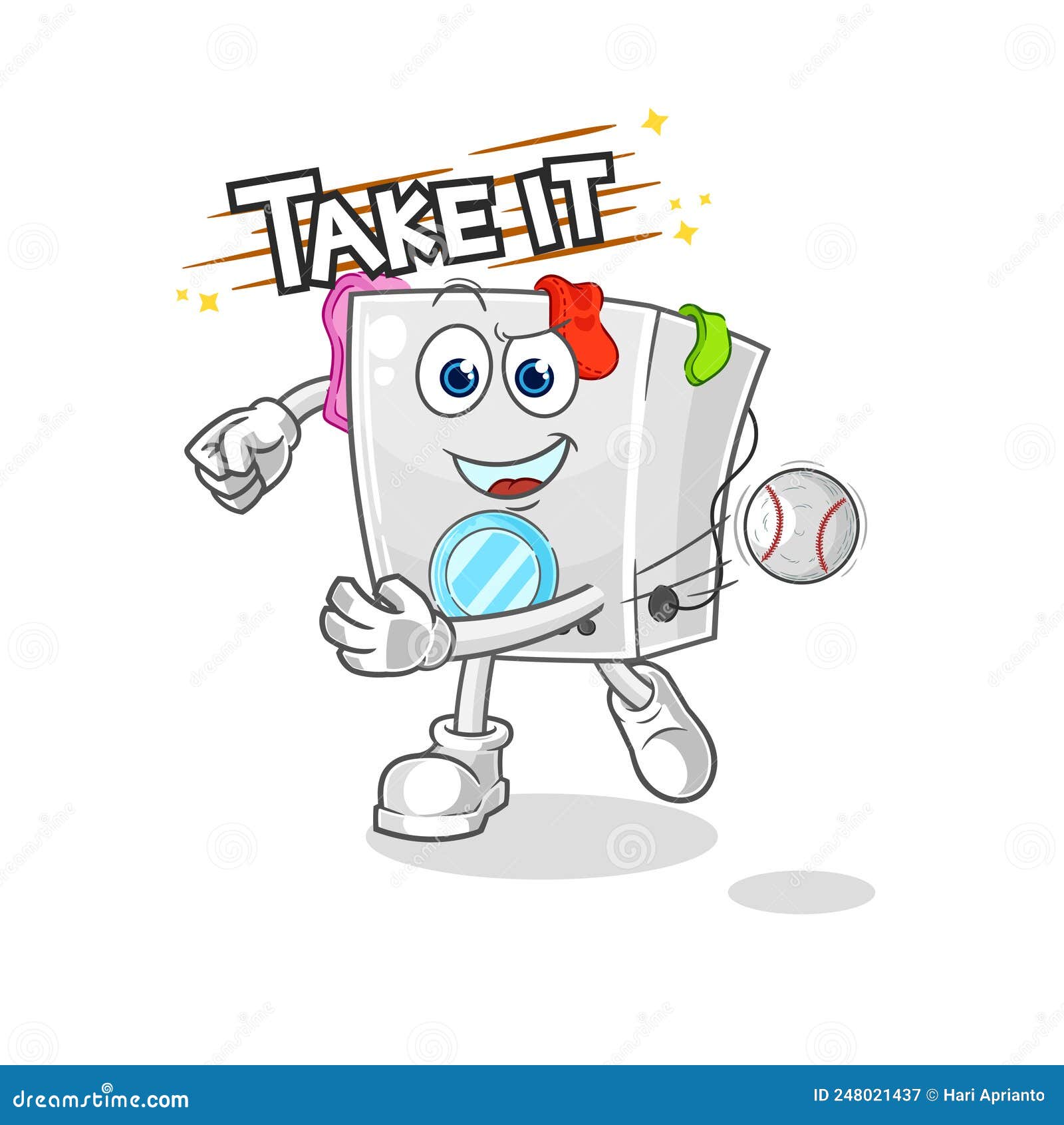 Washing Machine Throwing Baseball Vector. Cartoon Character Stock