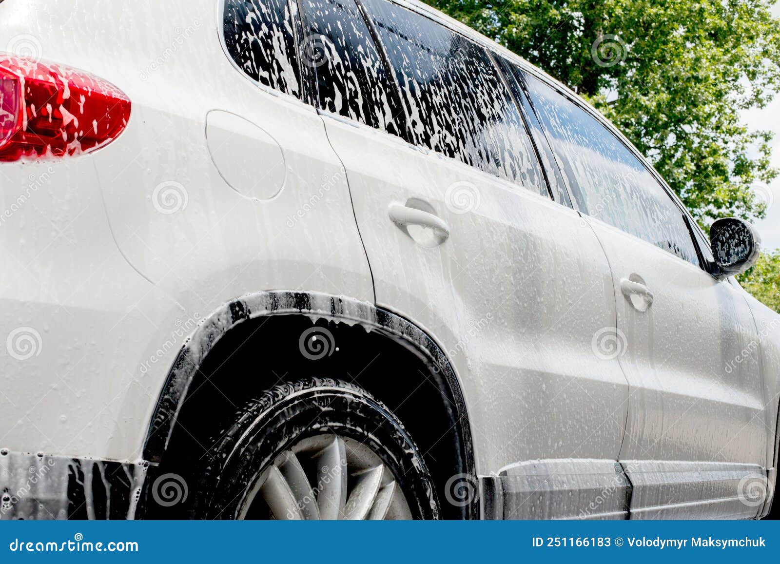 Washing Mirrors in a White Car with Active Foam. Car Wash Stock Image Image of screen, carwash
