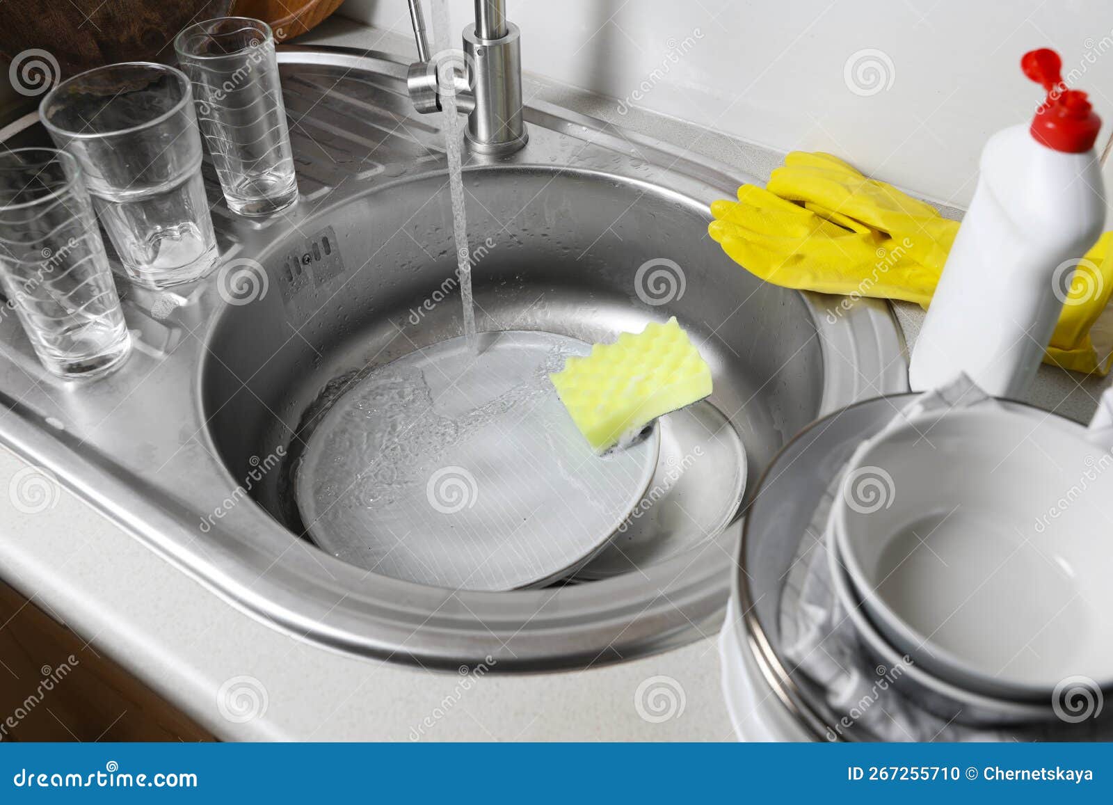 Washing Plates and Sponge in Kitchen Sink Stock Photo Image of plate