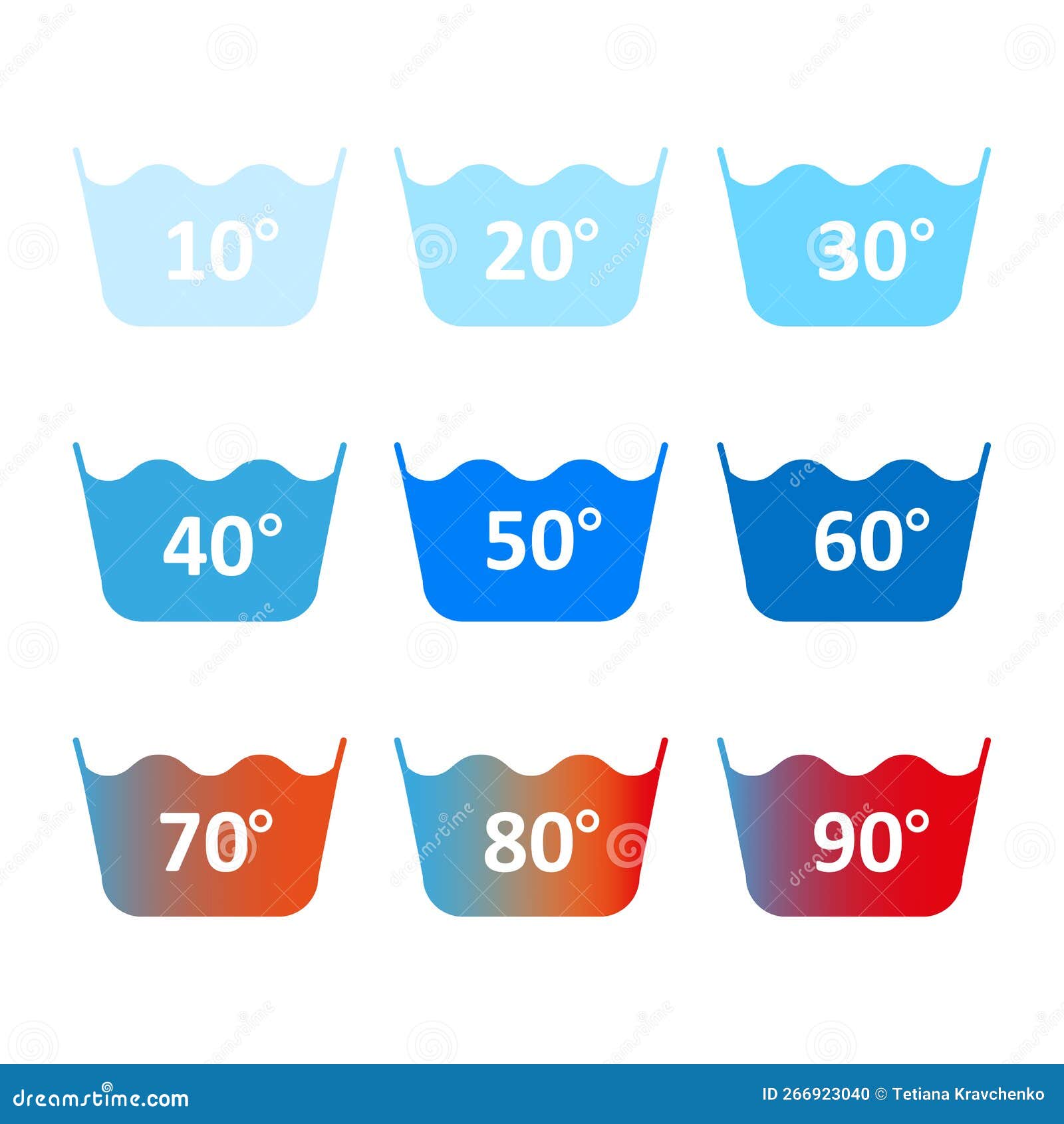 Washing Temperature Icons. Washing at Different Temperatures. Vector