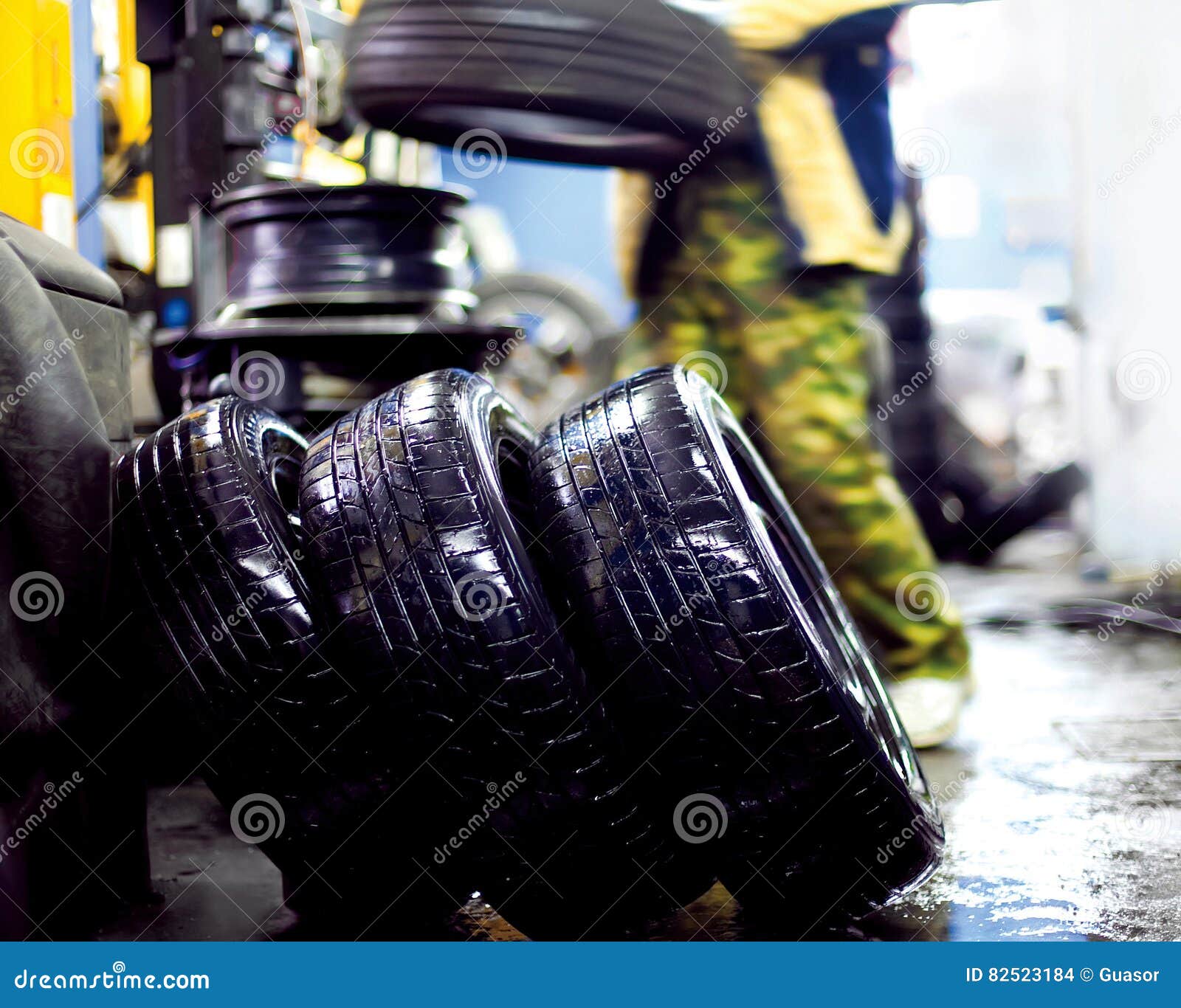 Washing Wheels of Car in Tire Service Stock Photo Image of