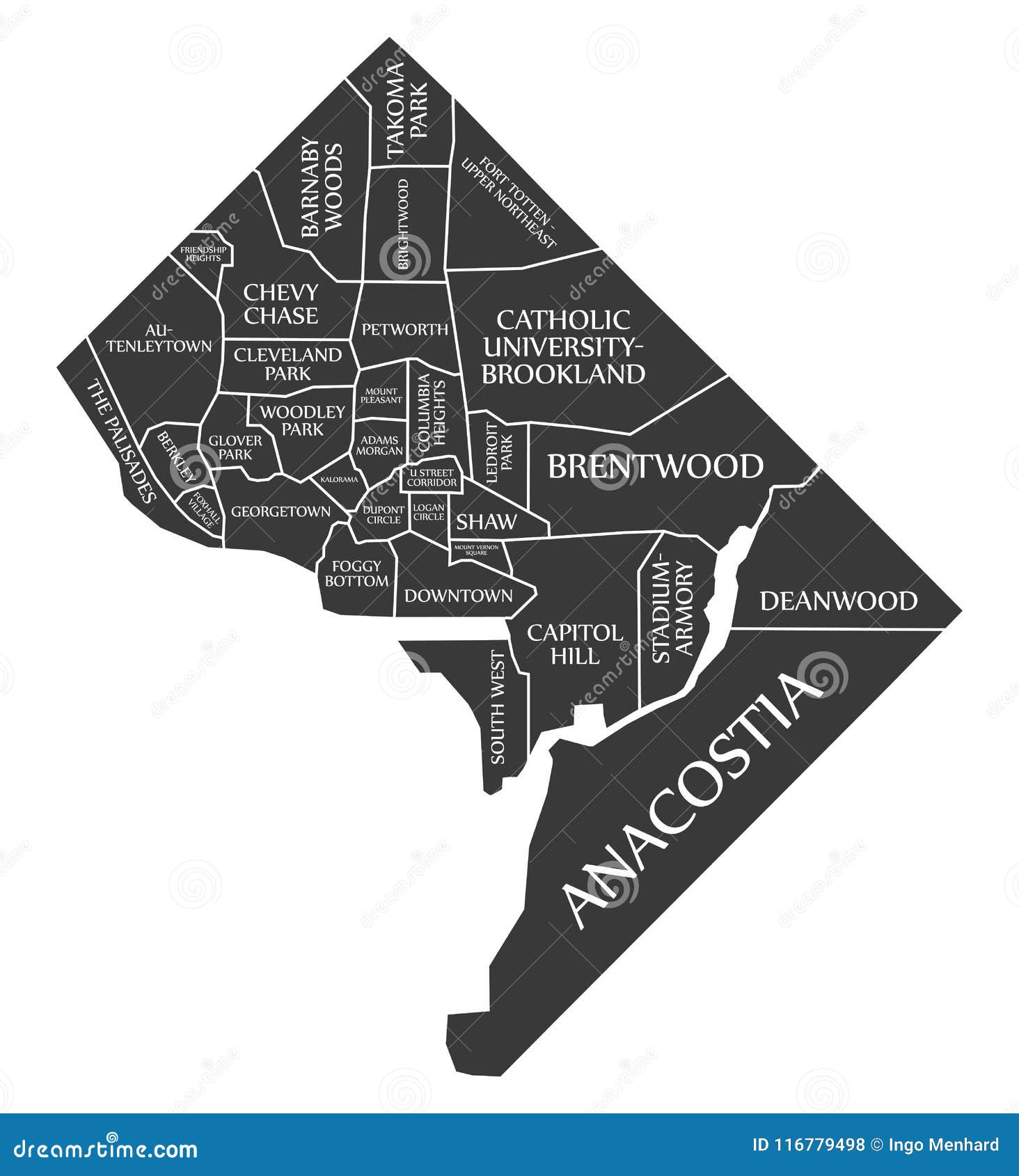 washington dc city map usa labelled black 