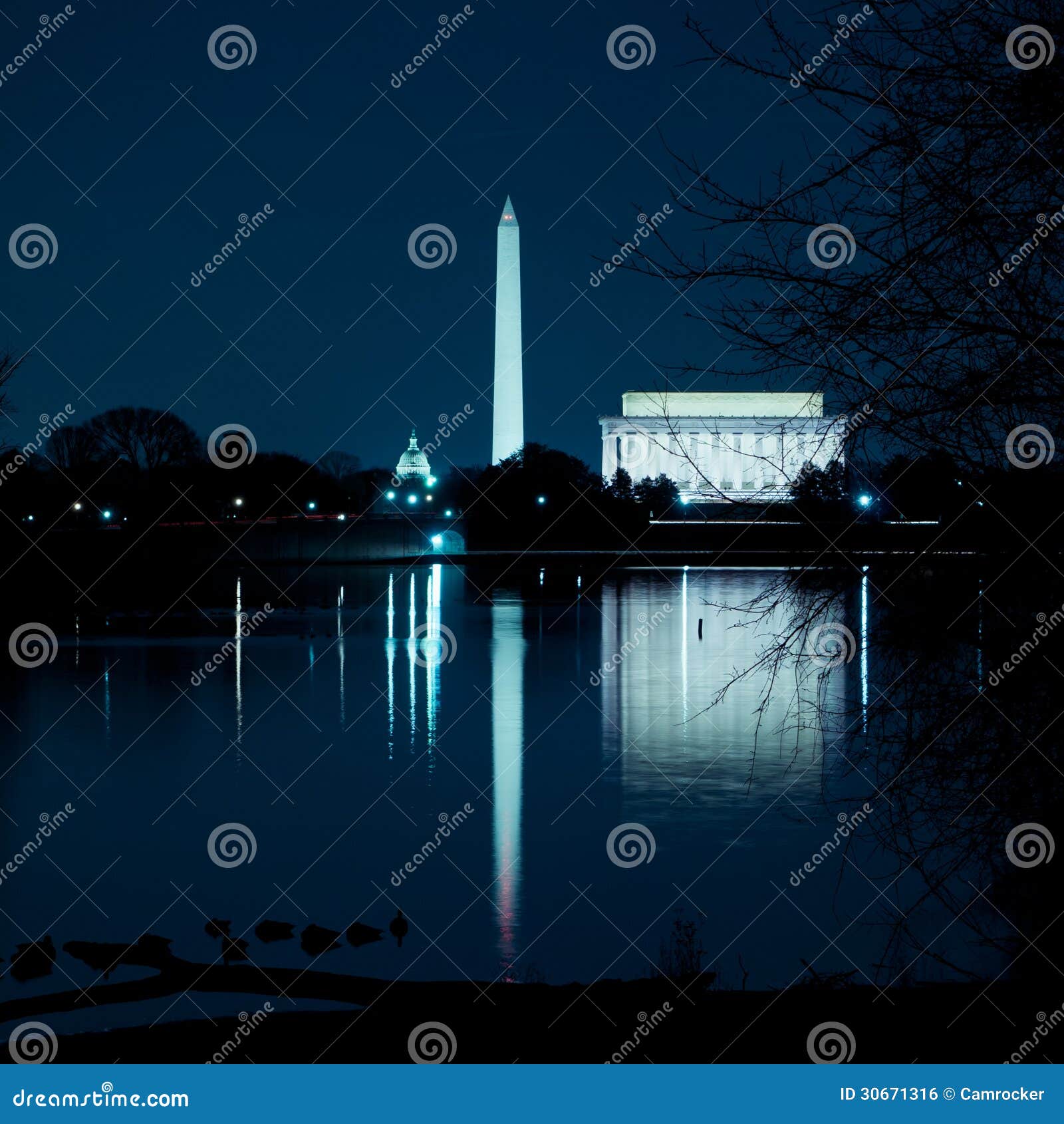 washington dc monuments reflecting in the potomac river