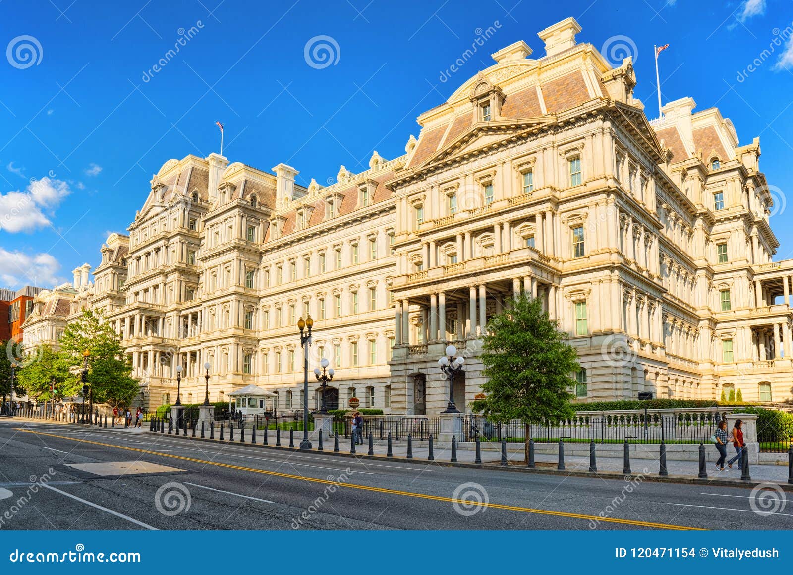 Washington, USA, Eisenhower Executive Office Building on Pennsylvania Ave near the White House. Washington, DC, USA - September 10,2017 : Eisenhower Executive Office Building on Pennsylvania Ave near the White House.