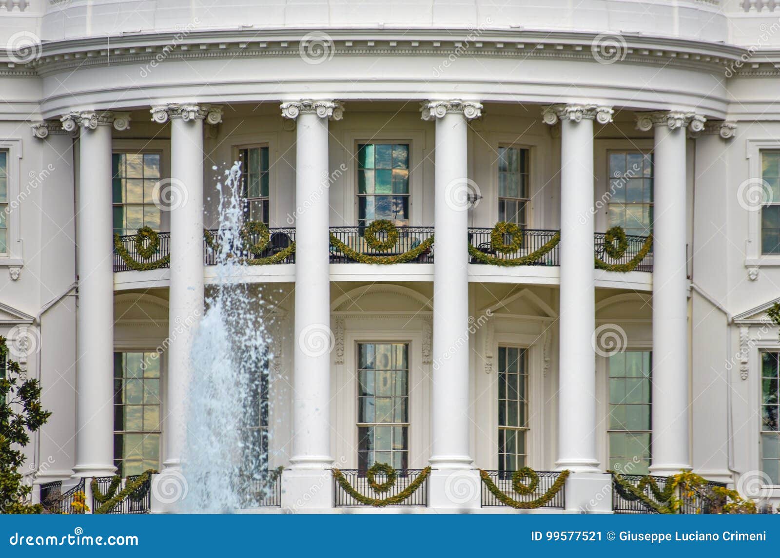Washington DC, USA. White House Detail with Fountain and Columns Background.  Stock Image - Image of states, president: 99577521