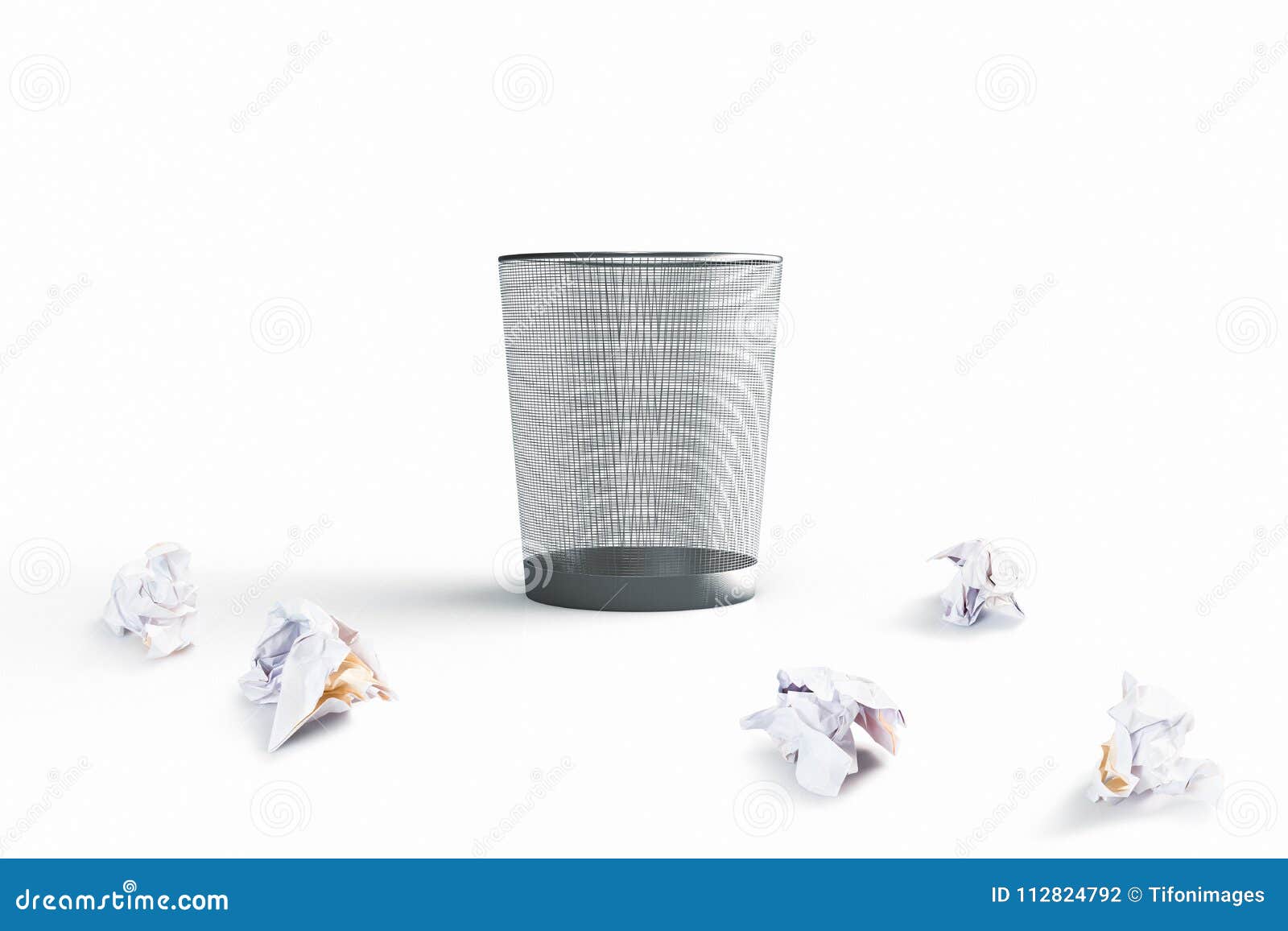 A Waste Basket with Crumpled Papers Outside Stock Illustration