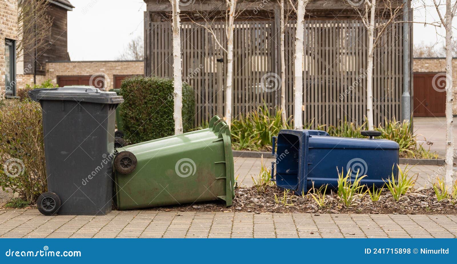 Waste Bins Blown Over by Excessive Winds Stock Photo Image of natural