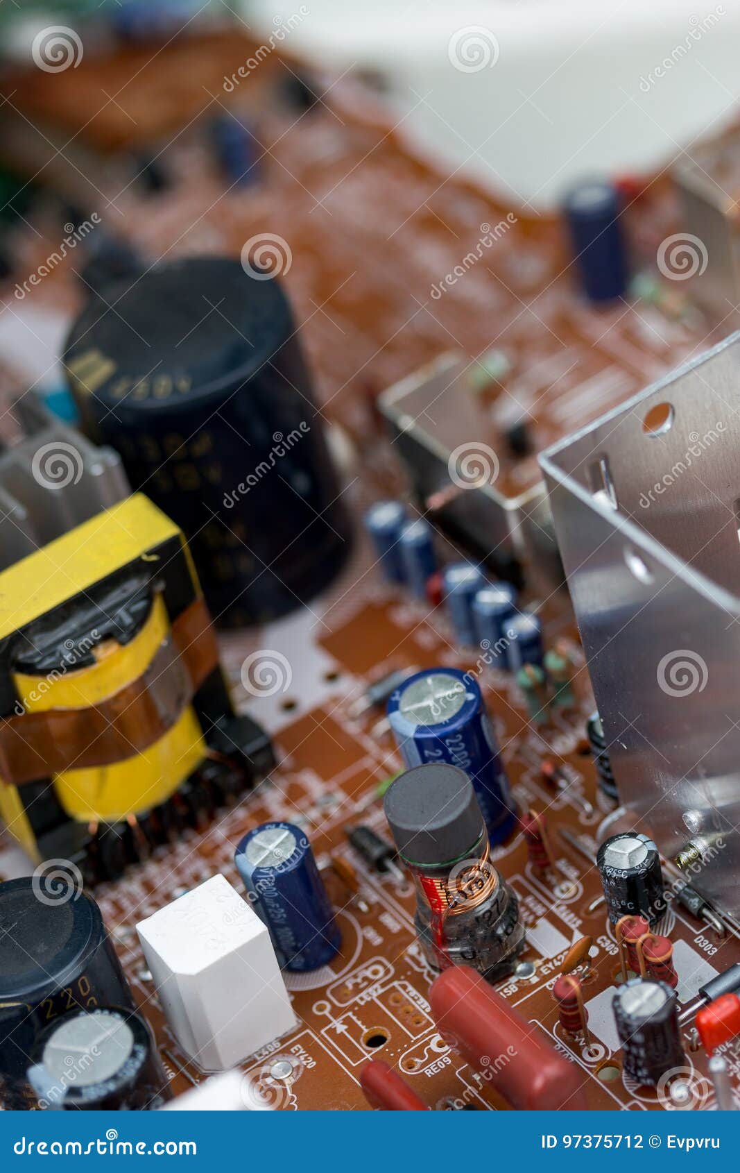 Waste of Board Electronics, Microcircuits, Capacitors Stock Photo