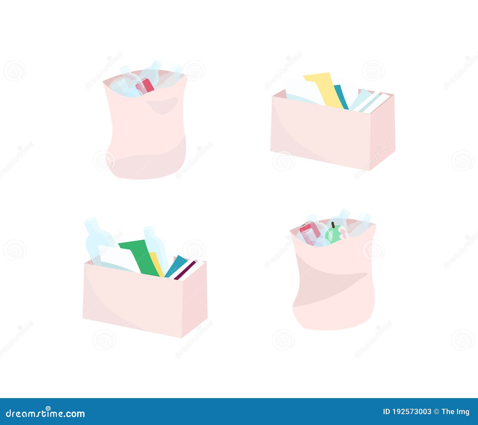 Waste Boxes and Bags Flat Color Vector Objects Set Stock Vector